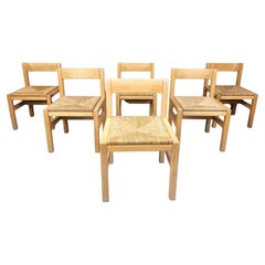 Vintage oak and wicker chairs, 1970s