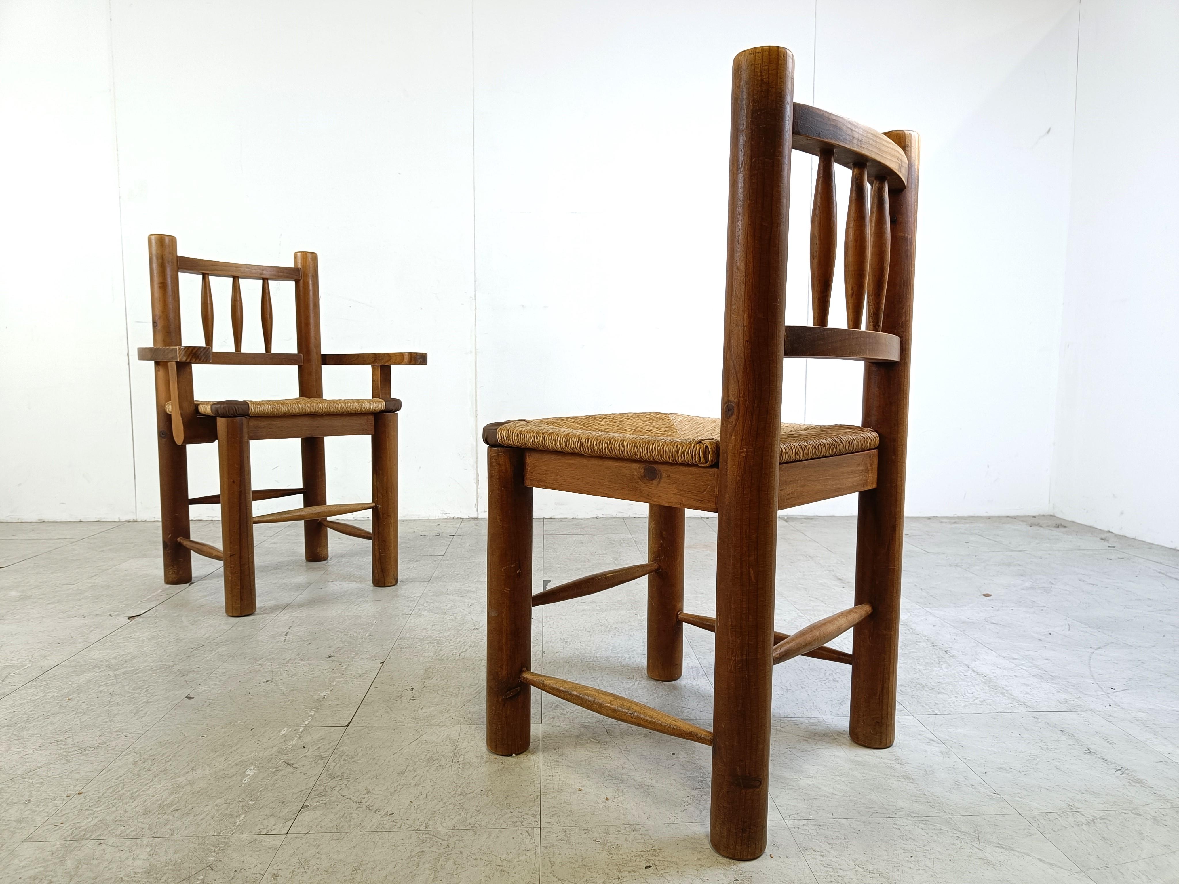 Vintage oak and wicker dining chairs, 1960s 3
