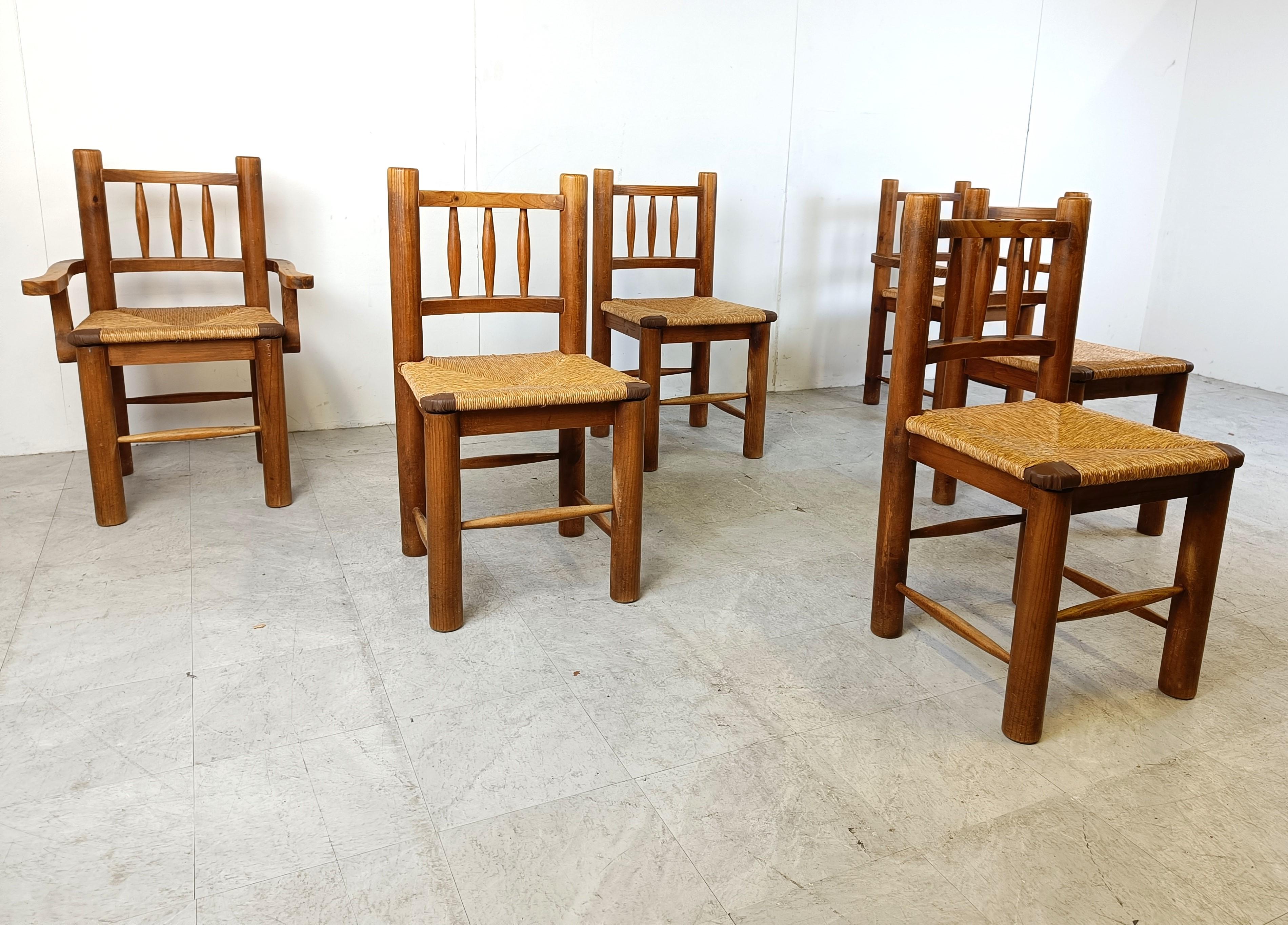 Vintage oak and wicker dining chairs, 1960s 4