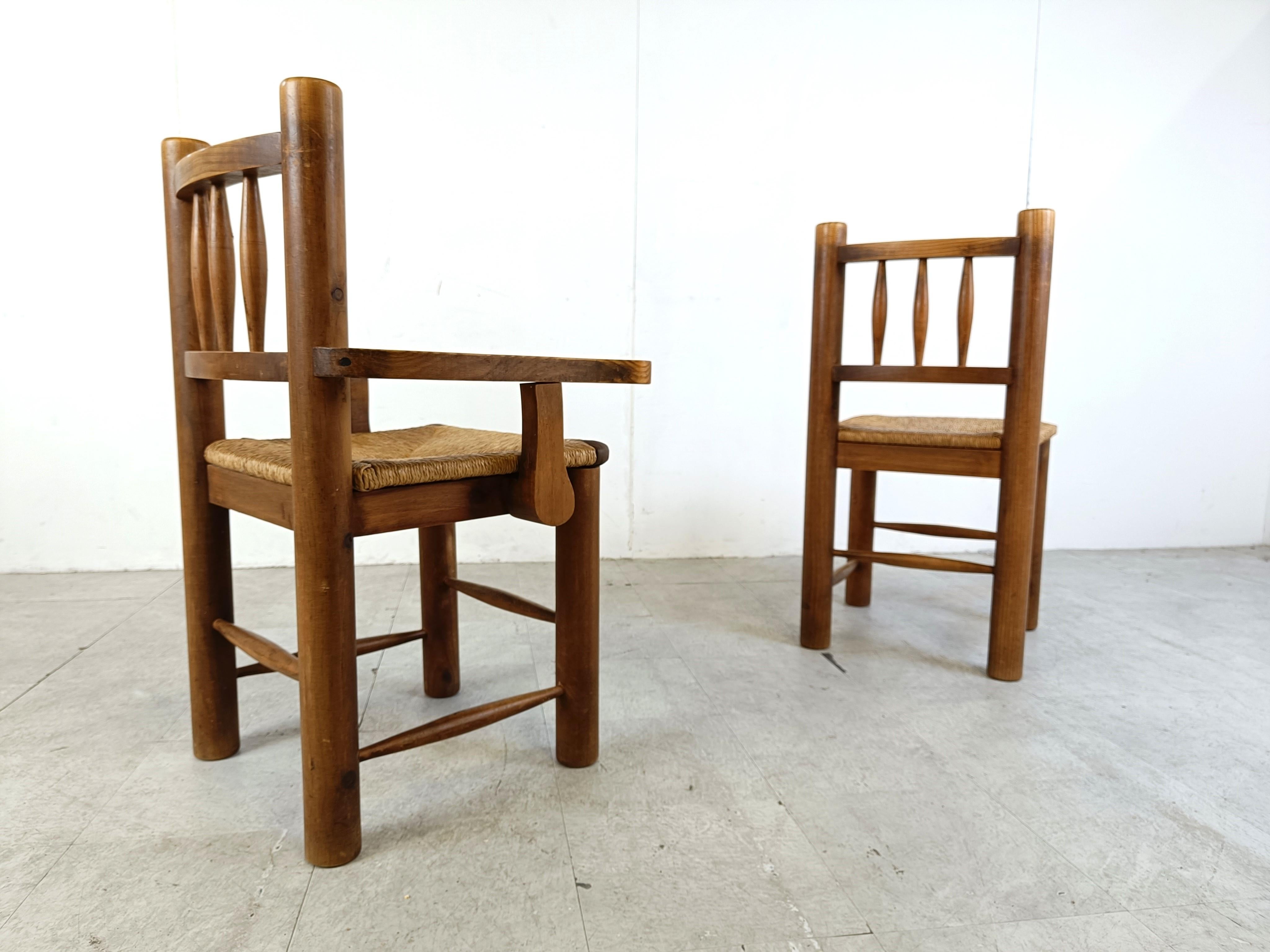 Vintage oak and wicker dining chairs, 1960s 5