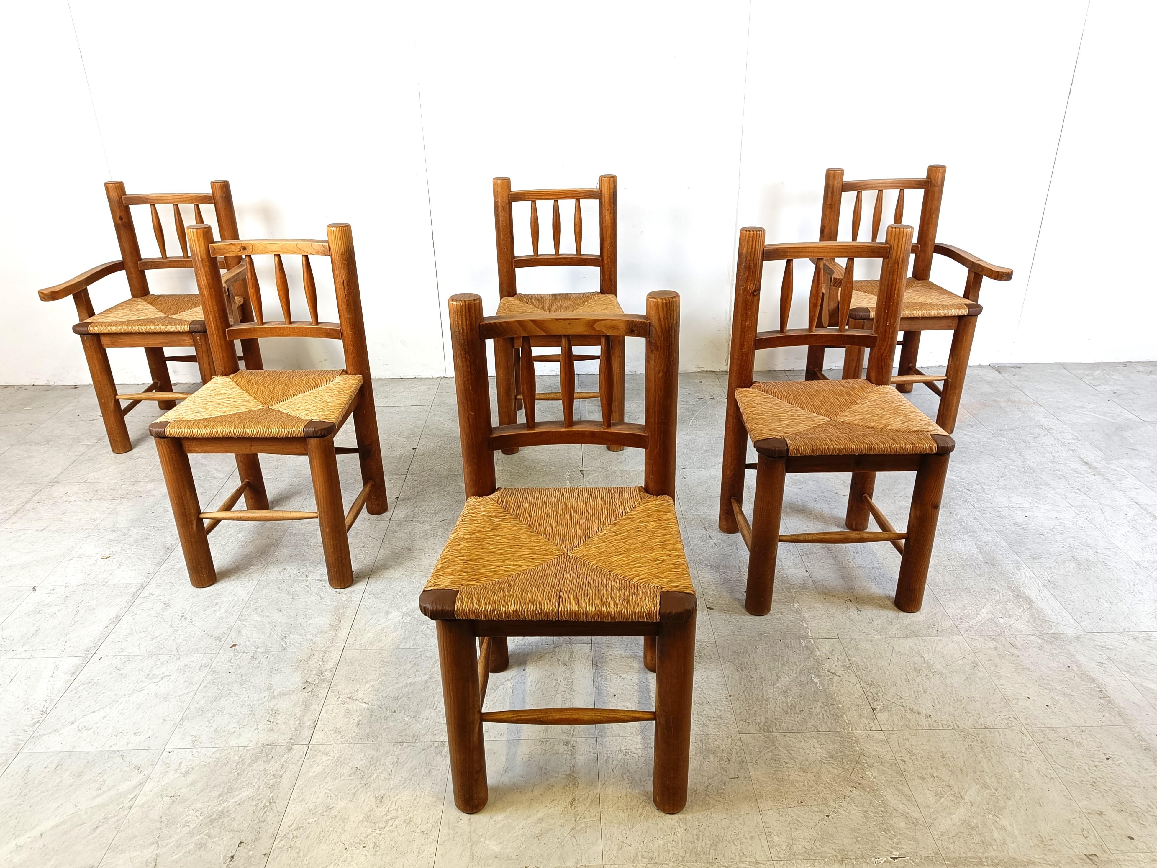 Mid-Century Modern Vintage oak and wicker dining chairs, 1960s