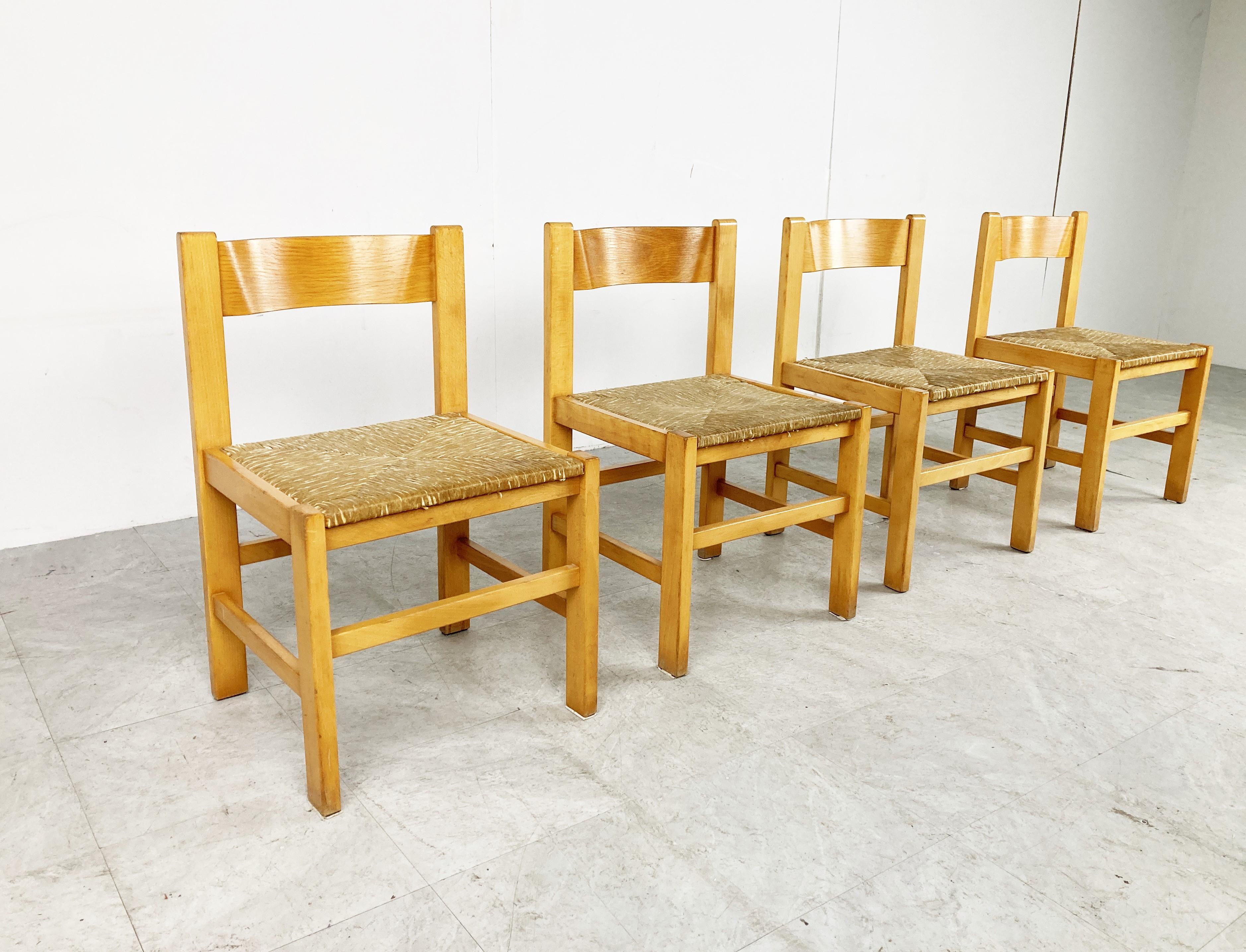 Vintage Oak and Wicker Dining Chairs, 1960s In Good Condition In HEVERLEE, BE