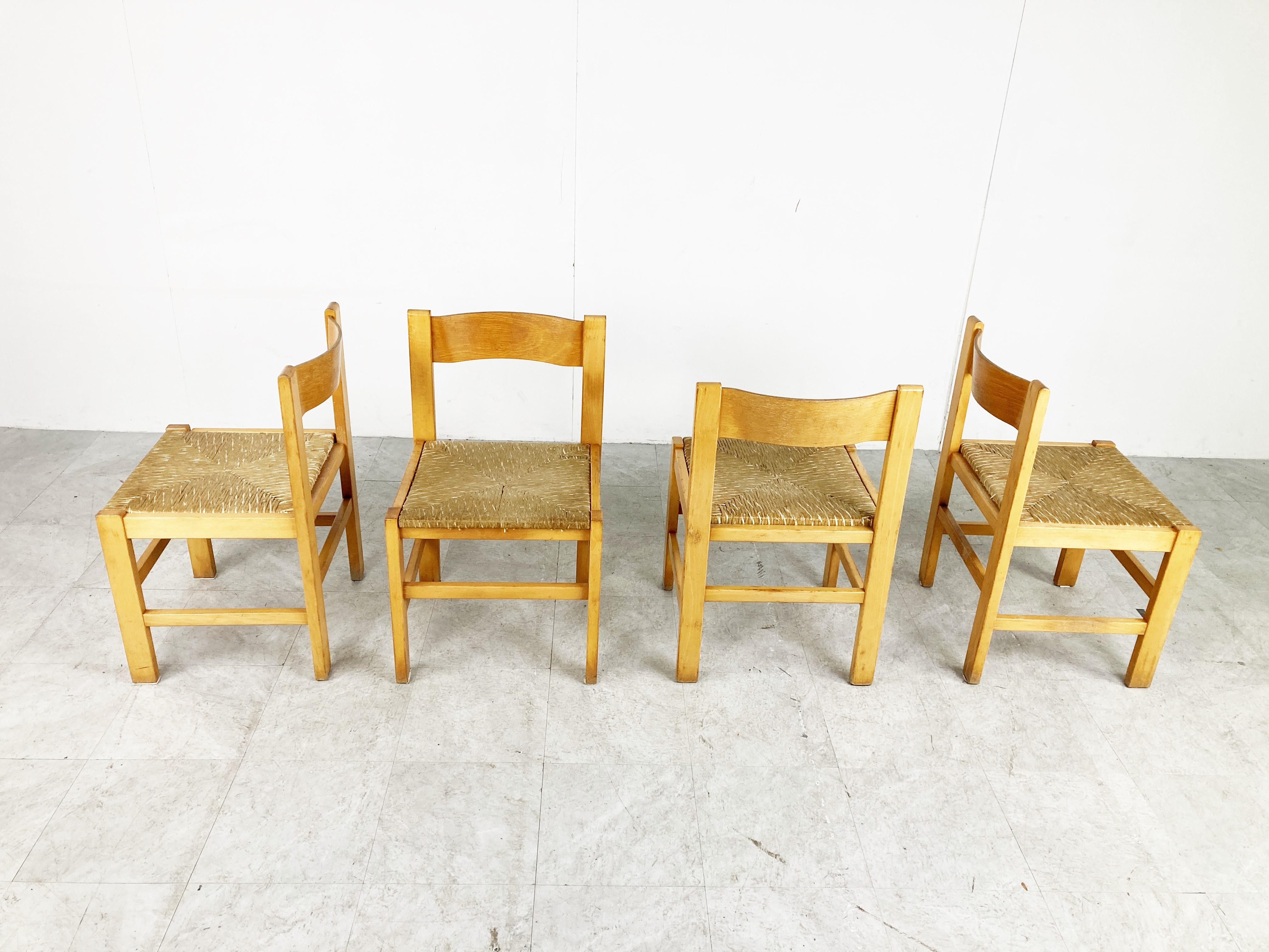 Mid-20th Century Vintage Oak and Wicker Dining Chairs, 1960s