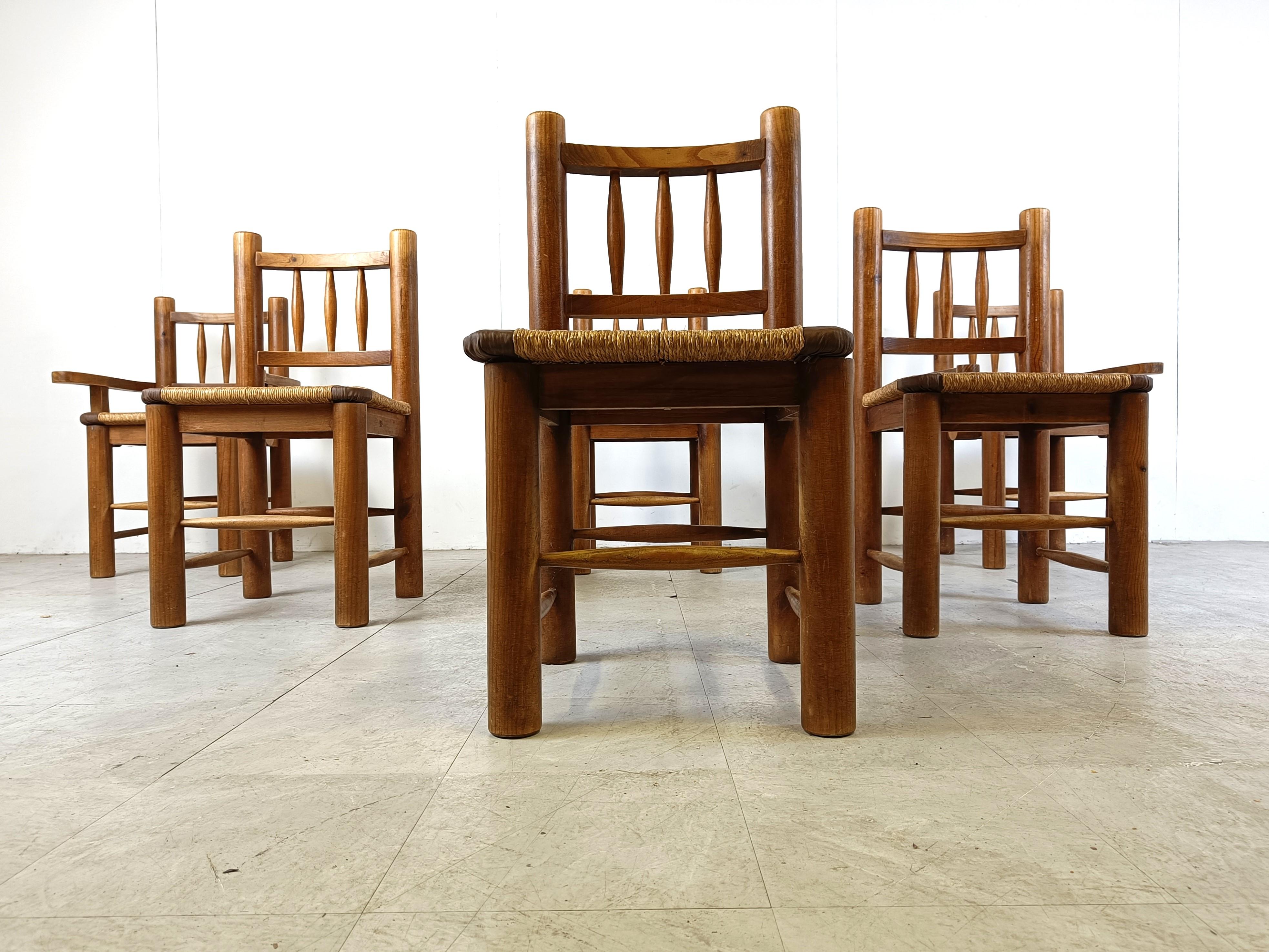 Mid-20th Century Vintage oak and wicker dining chairs, 1960s