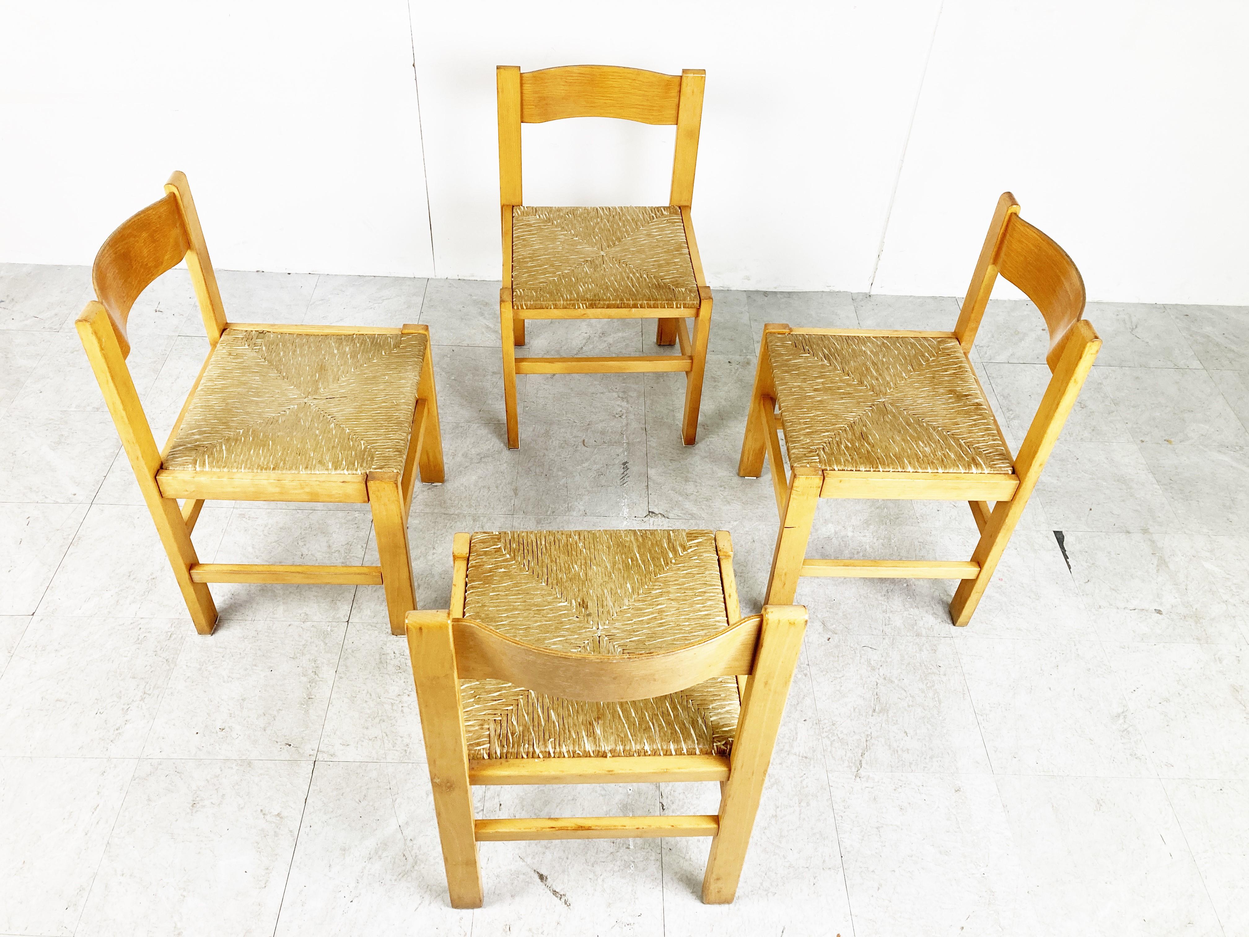 Vintage Oak and Wicker Dining Chairs, 1960s 1