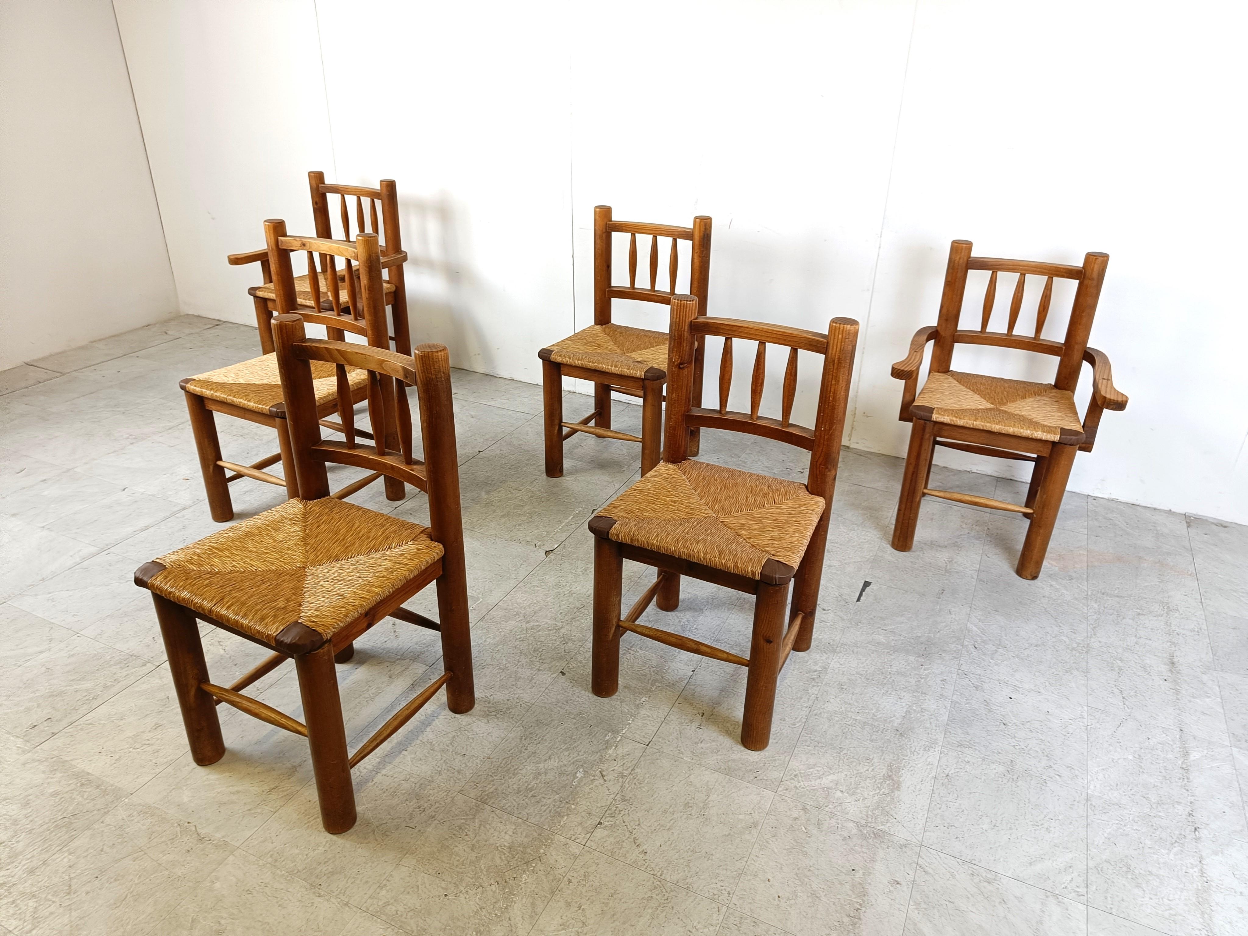 Wicker Vintage oak and wicker dining chairs, 1960s