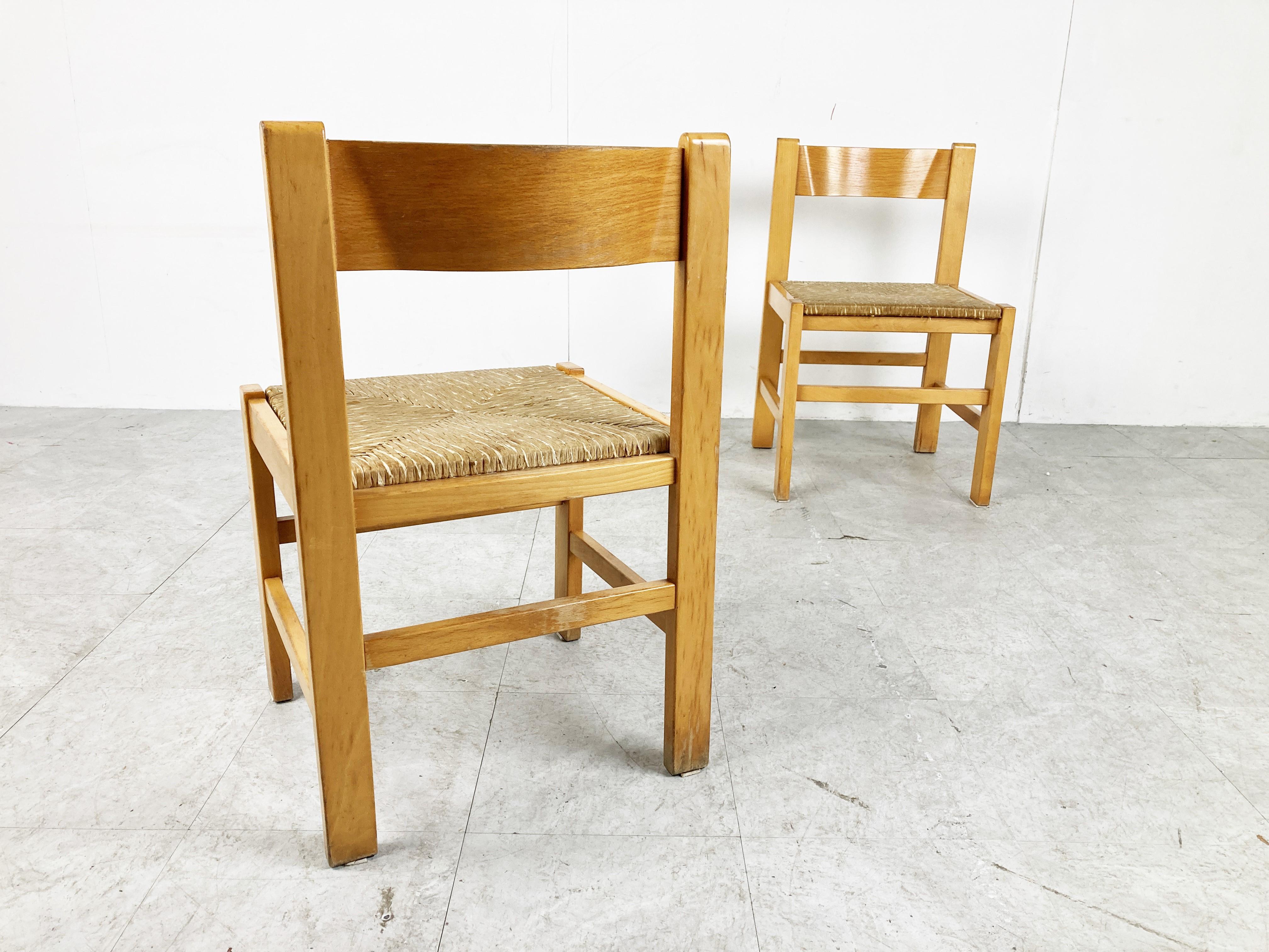 Vintage Oak and Wicker Dining Chairs, 1960s 2
