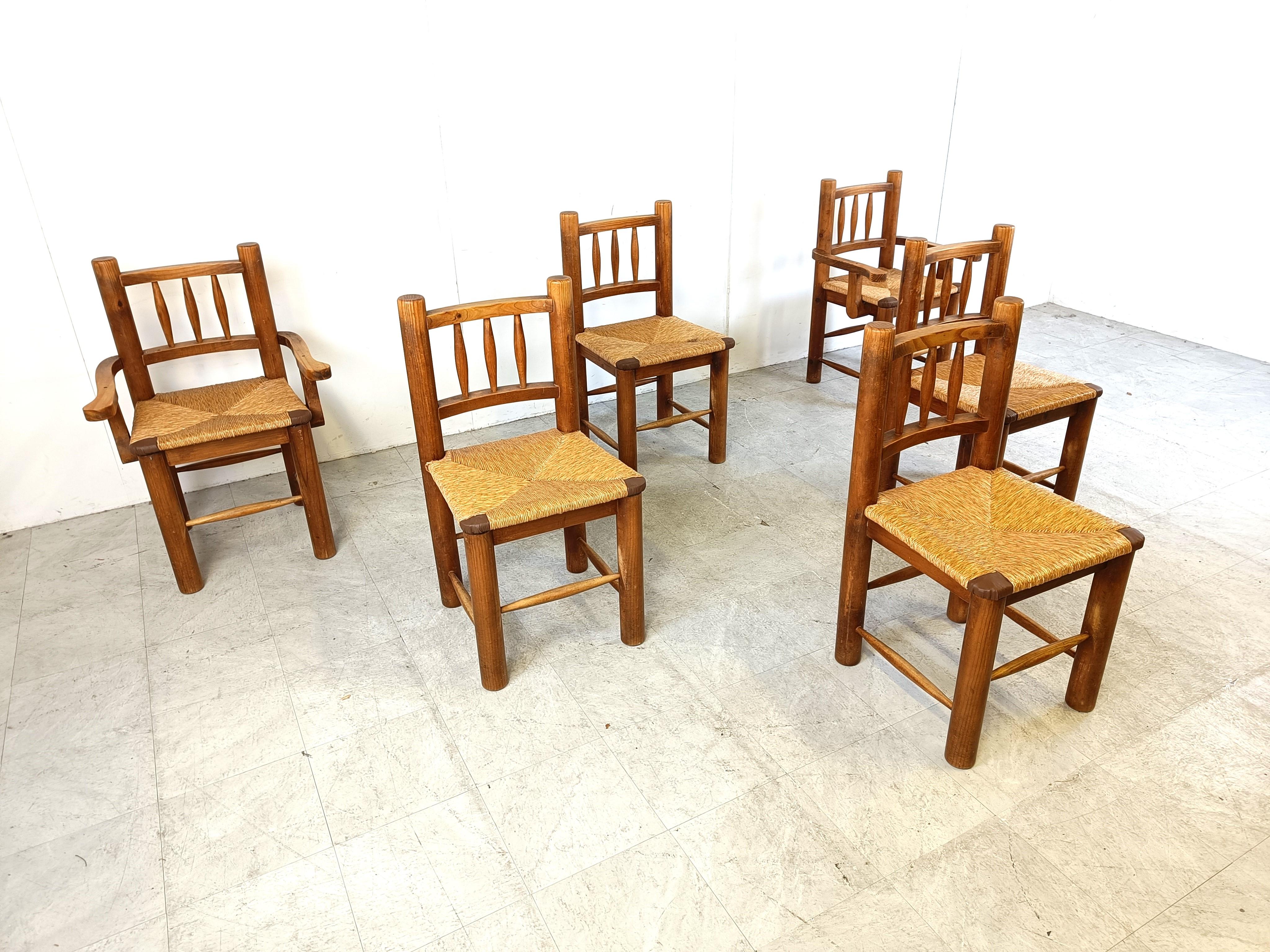 Vintage oak and wicker dining chairs, 1960s 1