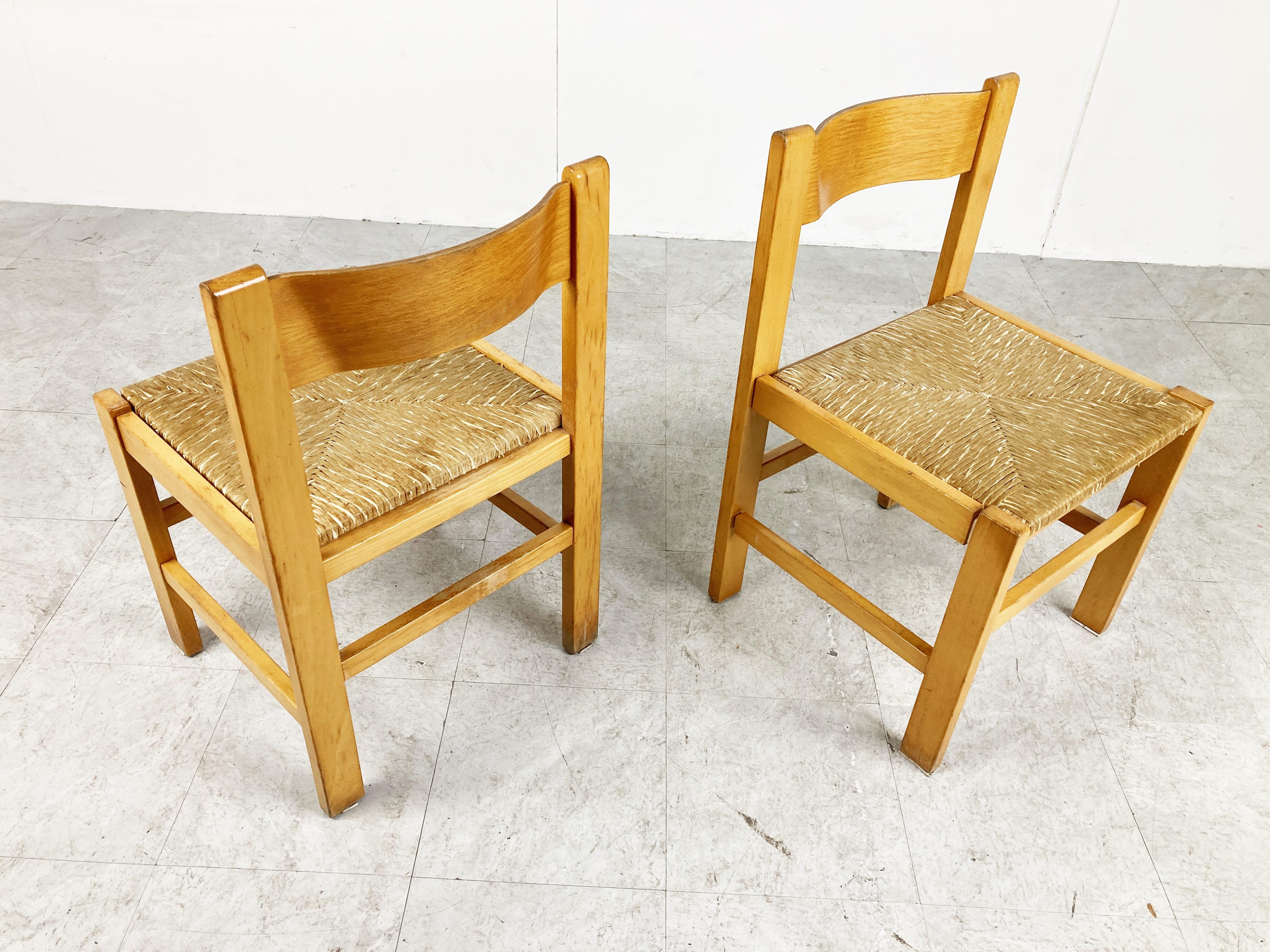 Vintage Oak and Wicker Dining Chairs, 1960s 3