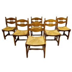 Used Oak and Wicker Dining Chairs, 1960s