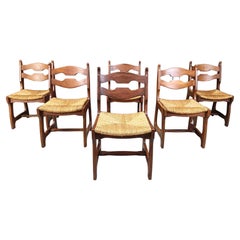 Used oak and wicker dining chairs, 1960s