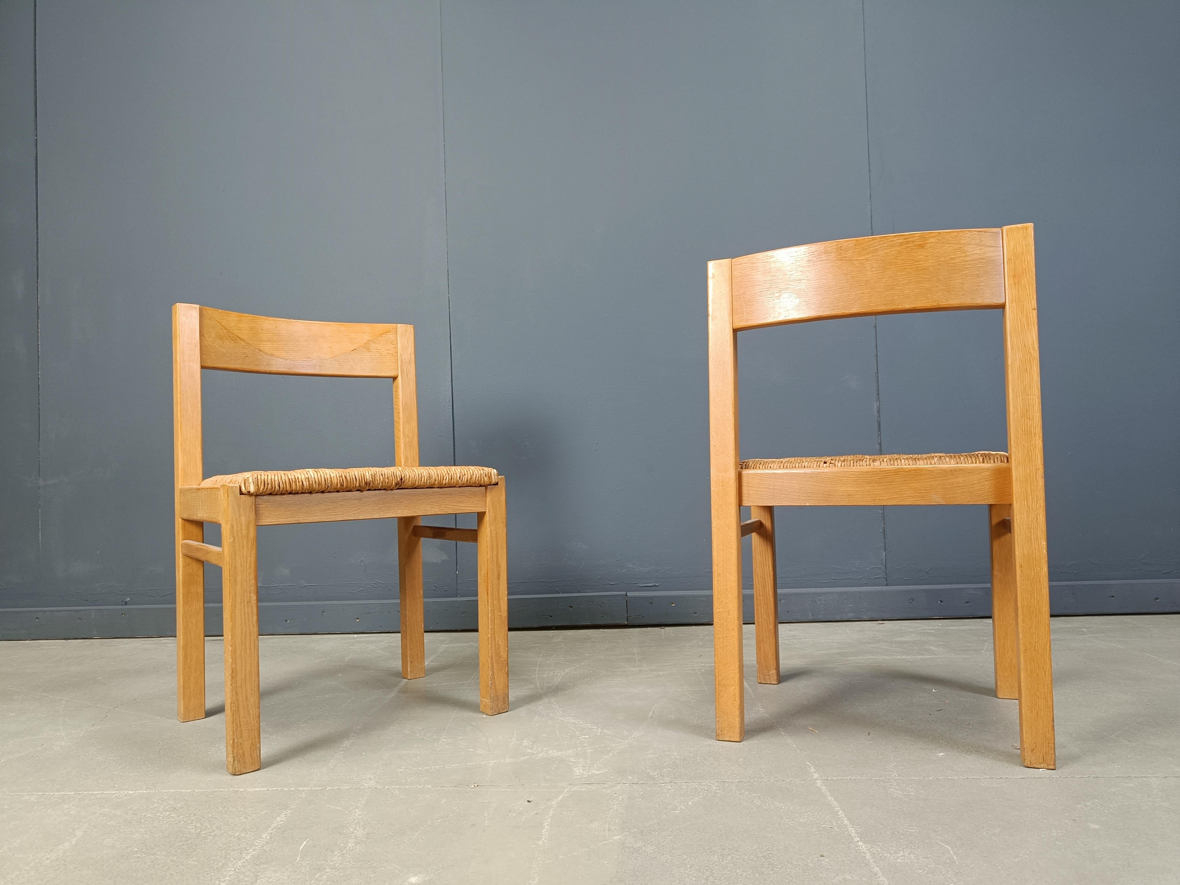 Rustico Set di 6 sedie da pranzo vintage in Oak e vimini in vendita
