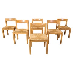 Vintage oak and wicker dining chairs, set of 6