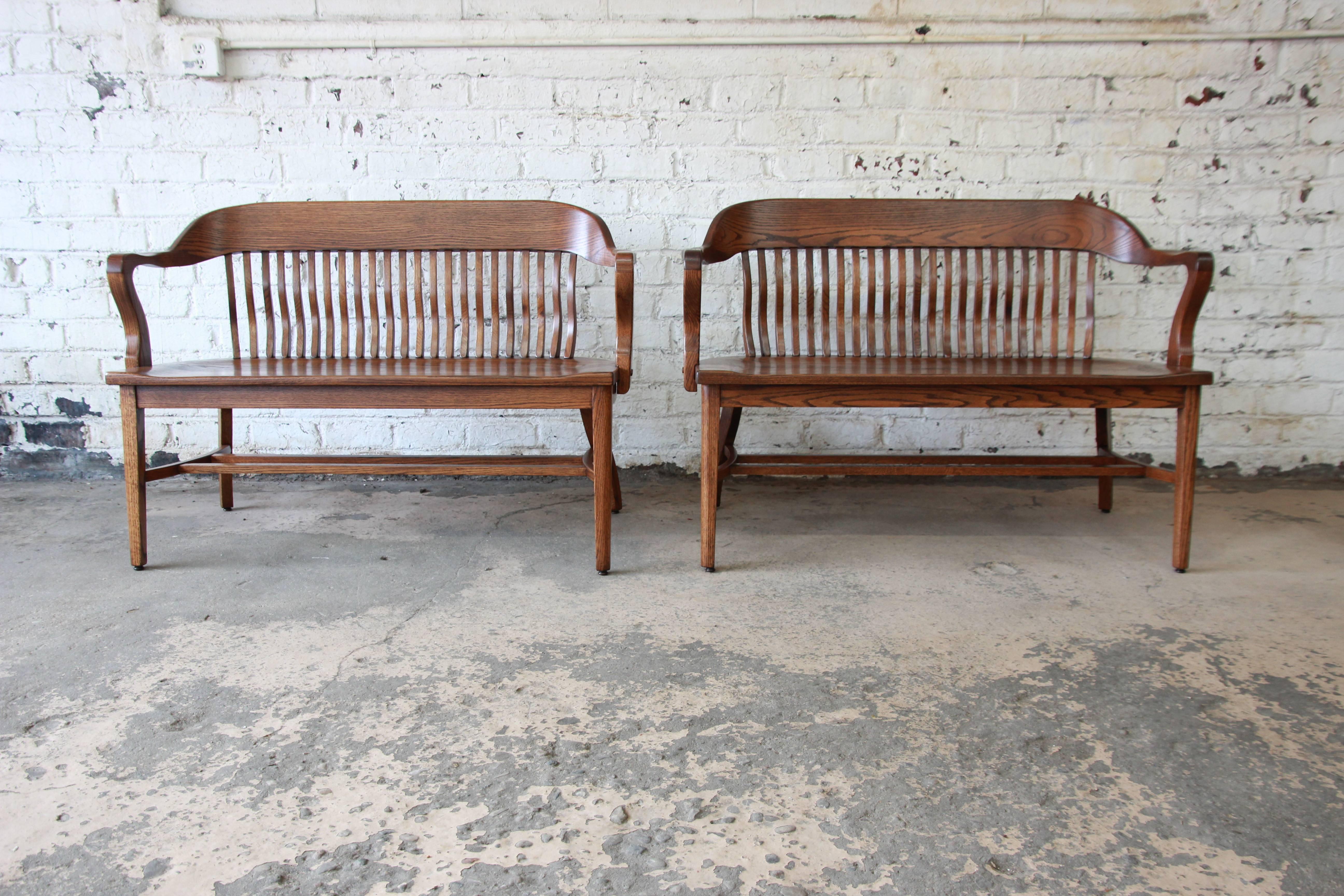 Vintage Oak Banker's Bench 1