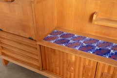 Vintage Oak Bar Cabinet by Guillerme Et Chambron with Tile Top