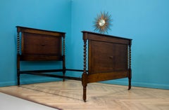 Vintage Oak Barley Twist Bed Frame, 1920's