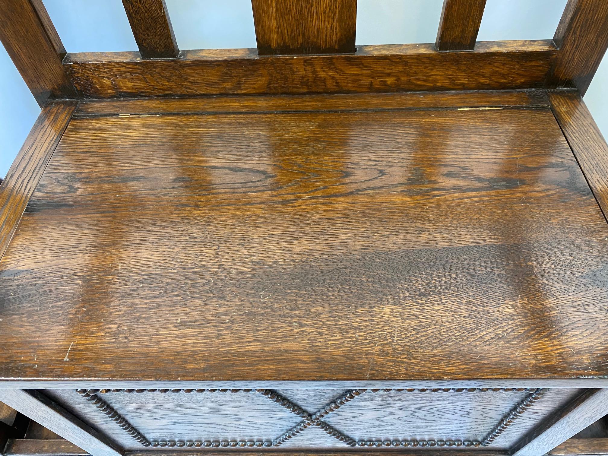 English Vintage Oak Barley Twist Entry Bench
