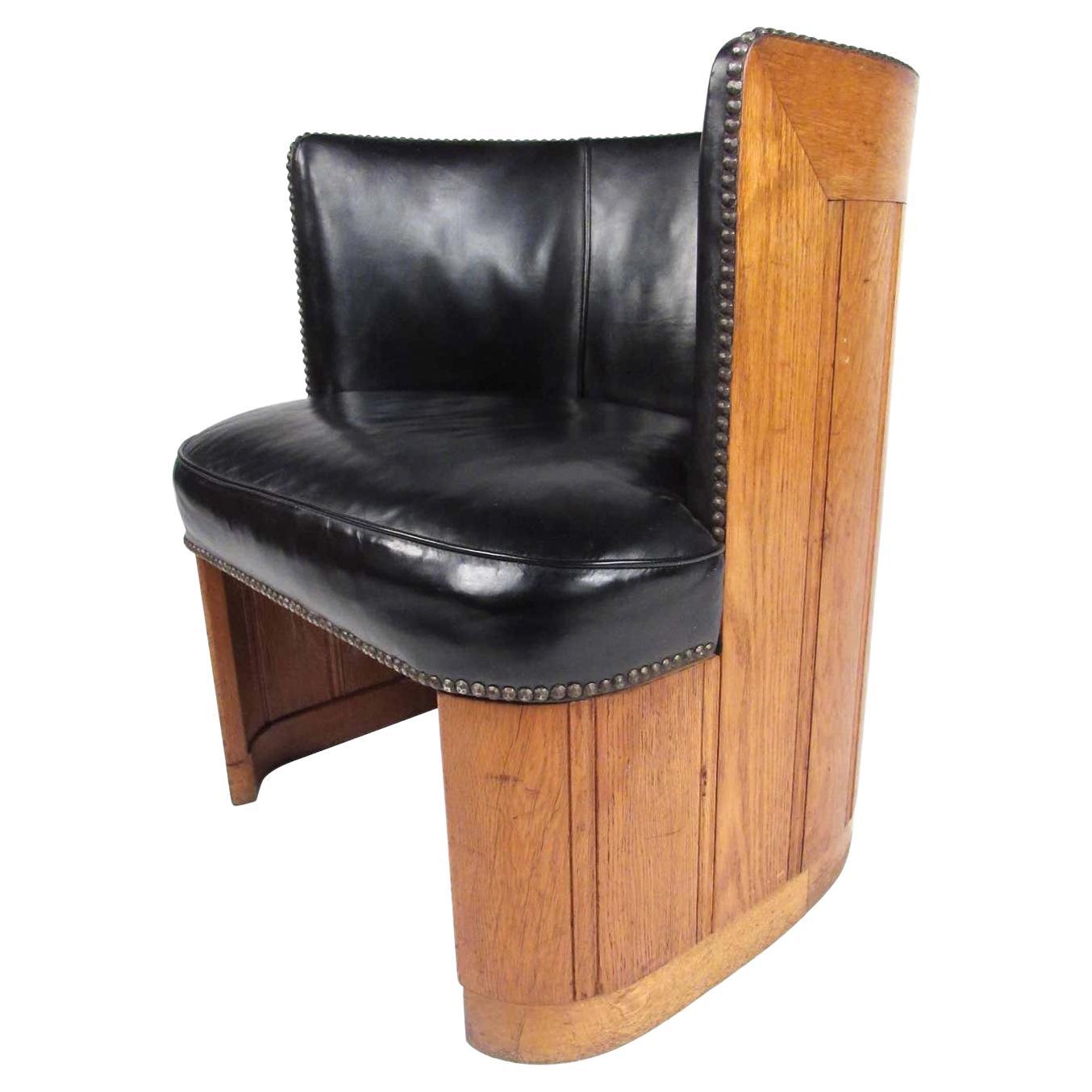 Vintage Oak Barrel Back Club Chair For Sale