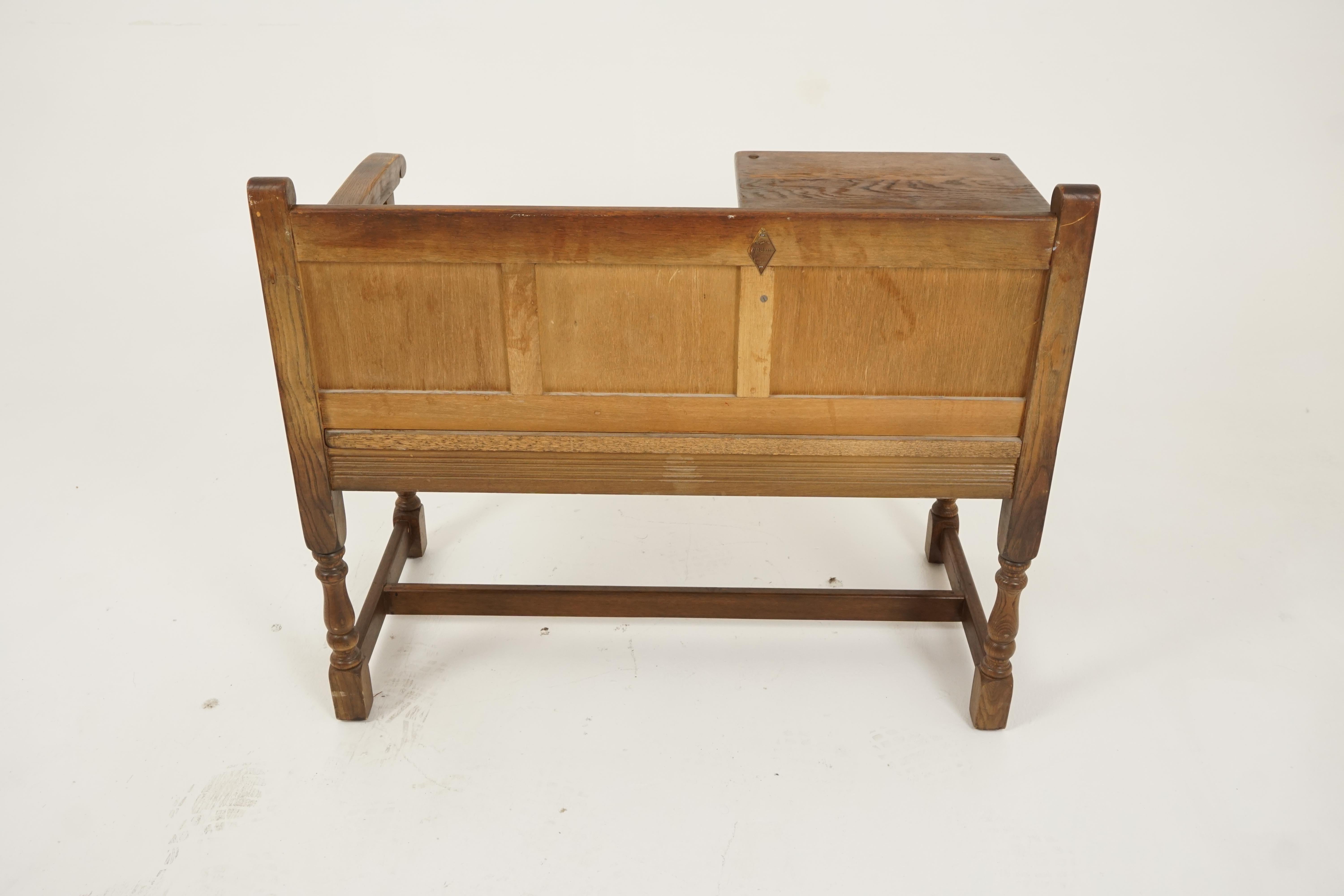 Vintage Oak Bench, Carved Oak, Linen Fold Bench, Scotland 1940, B2707 In Good Condition In Vancouver, BC