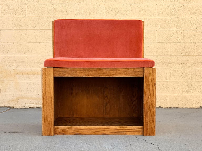 Vintage Oak Bench with Velvet Seat and Storage, Newly ...