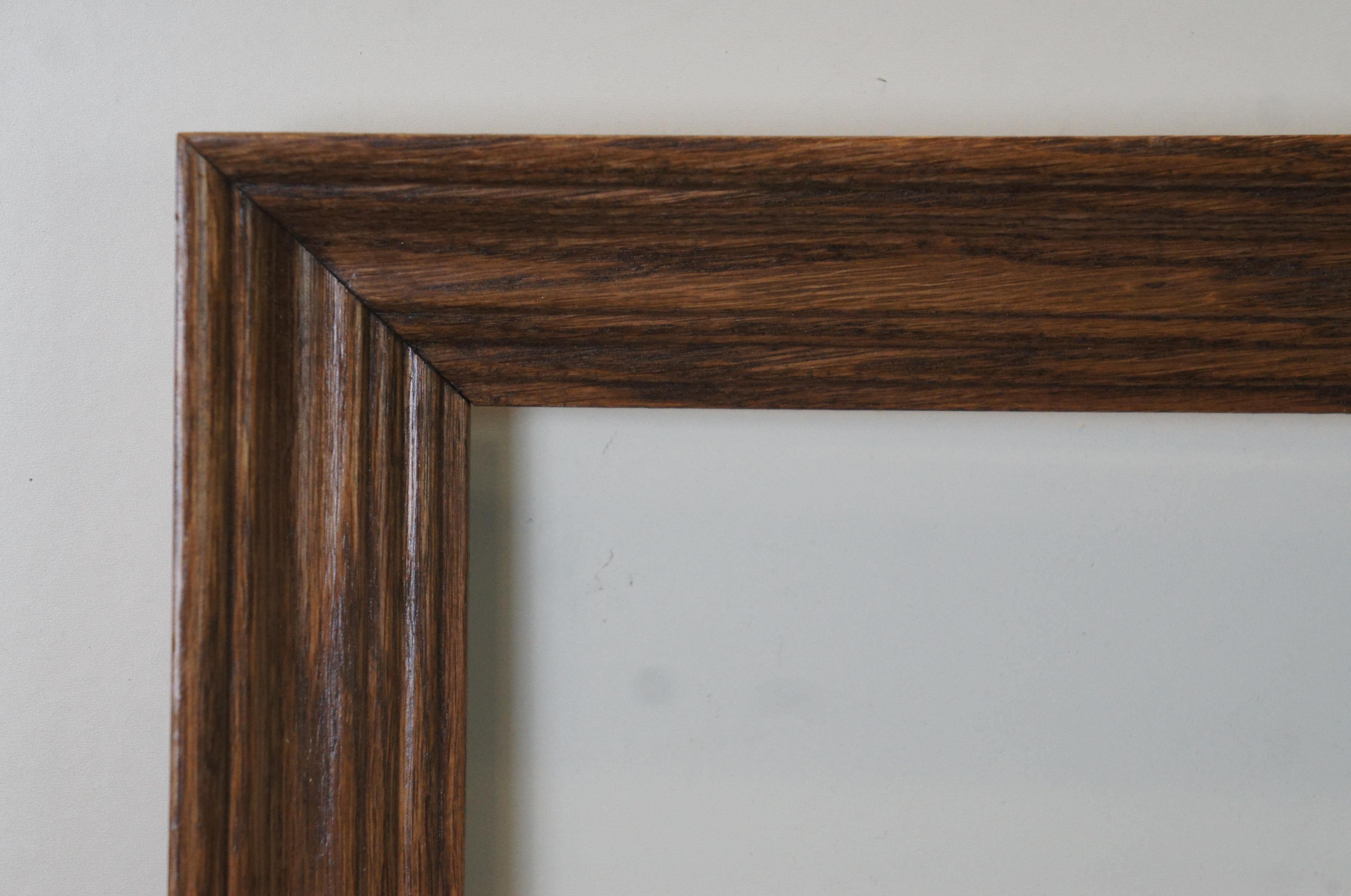 20th Century Vintage Oak Beveled Wood Picture Mirror Wall Art Frame Fits 24