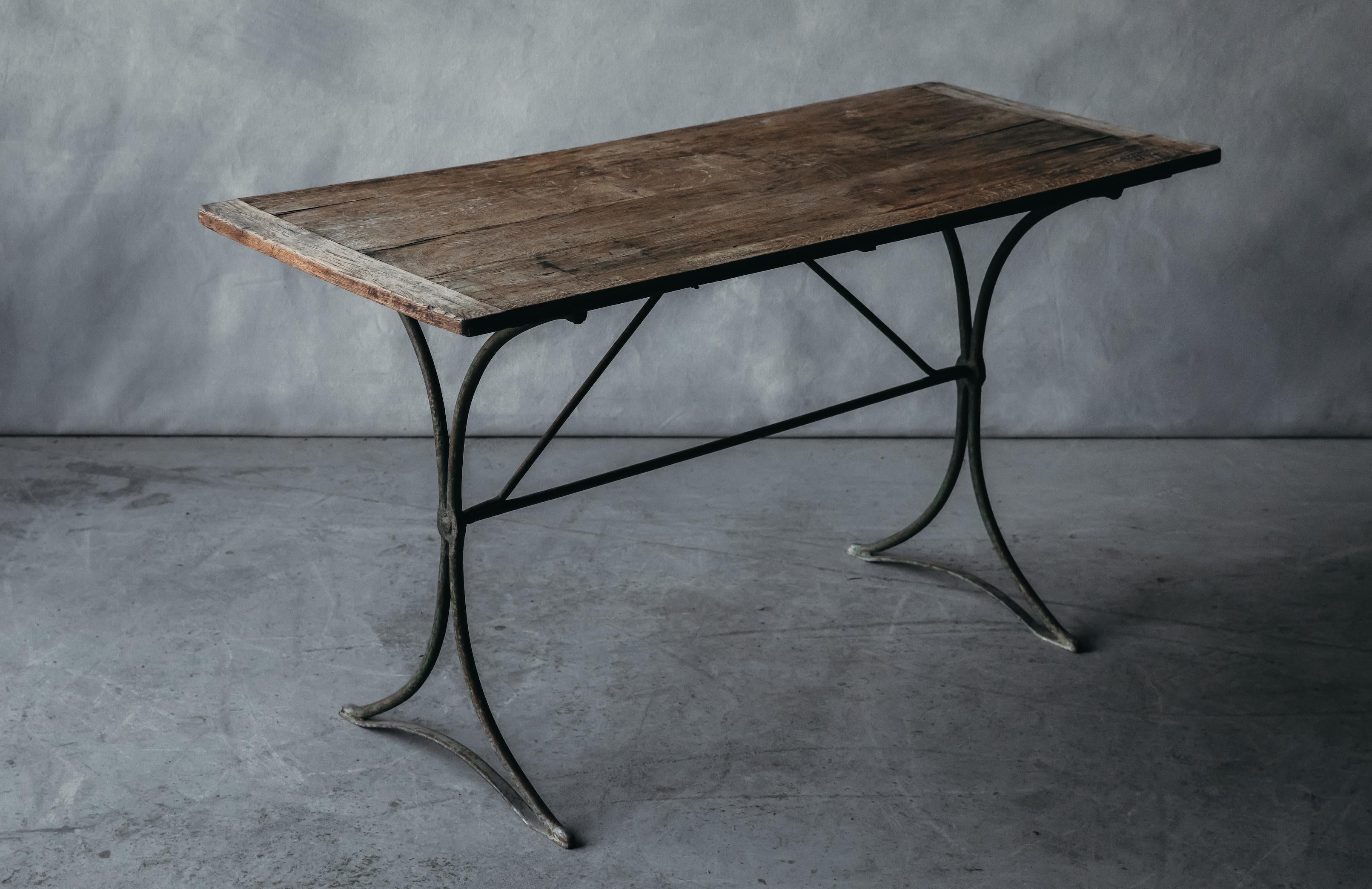 European Vintage Oak Bistro Table from France, circa 1950