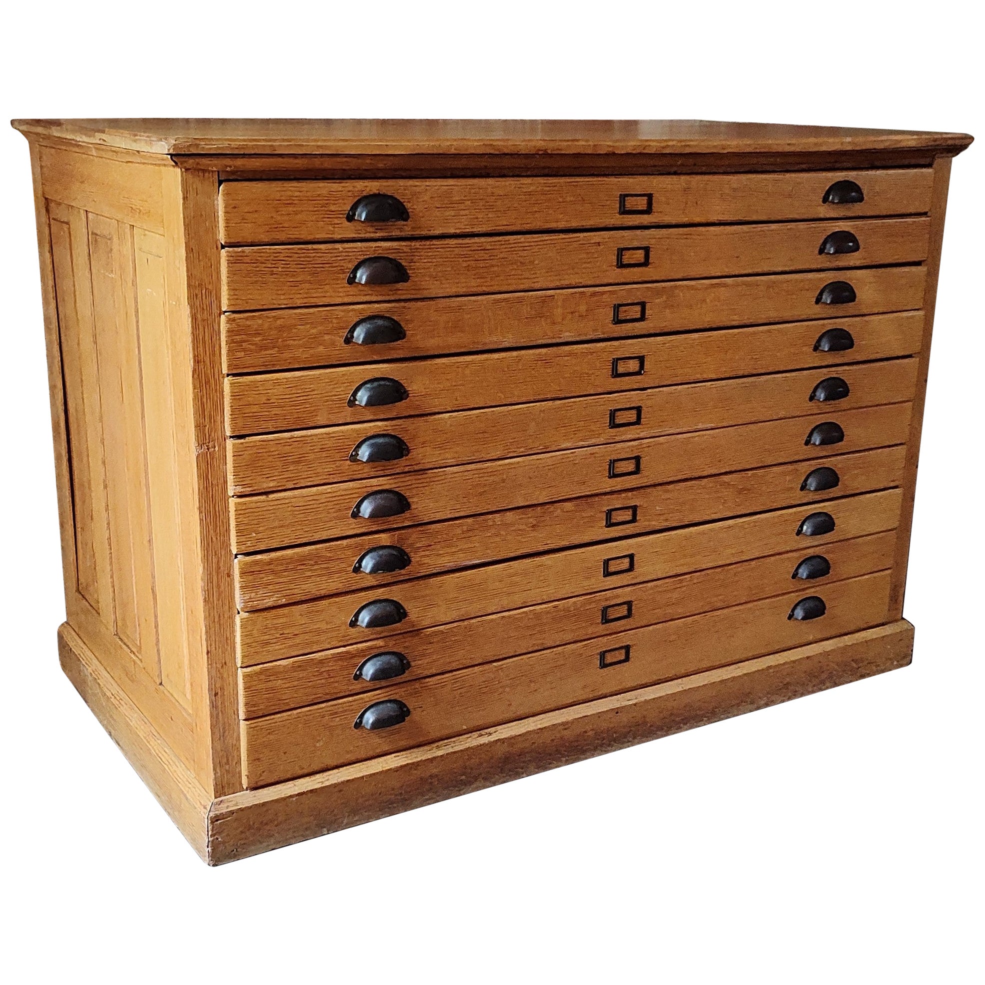 Vintage Eiche Blueprint / Karte / Flachablage Schrank