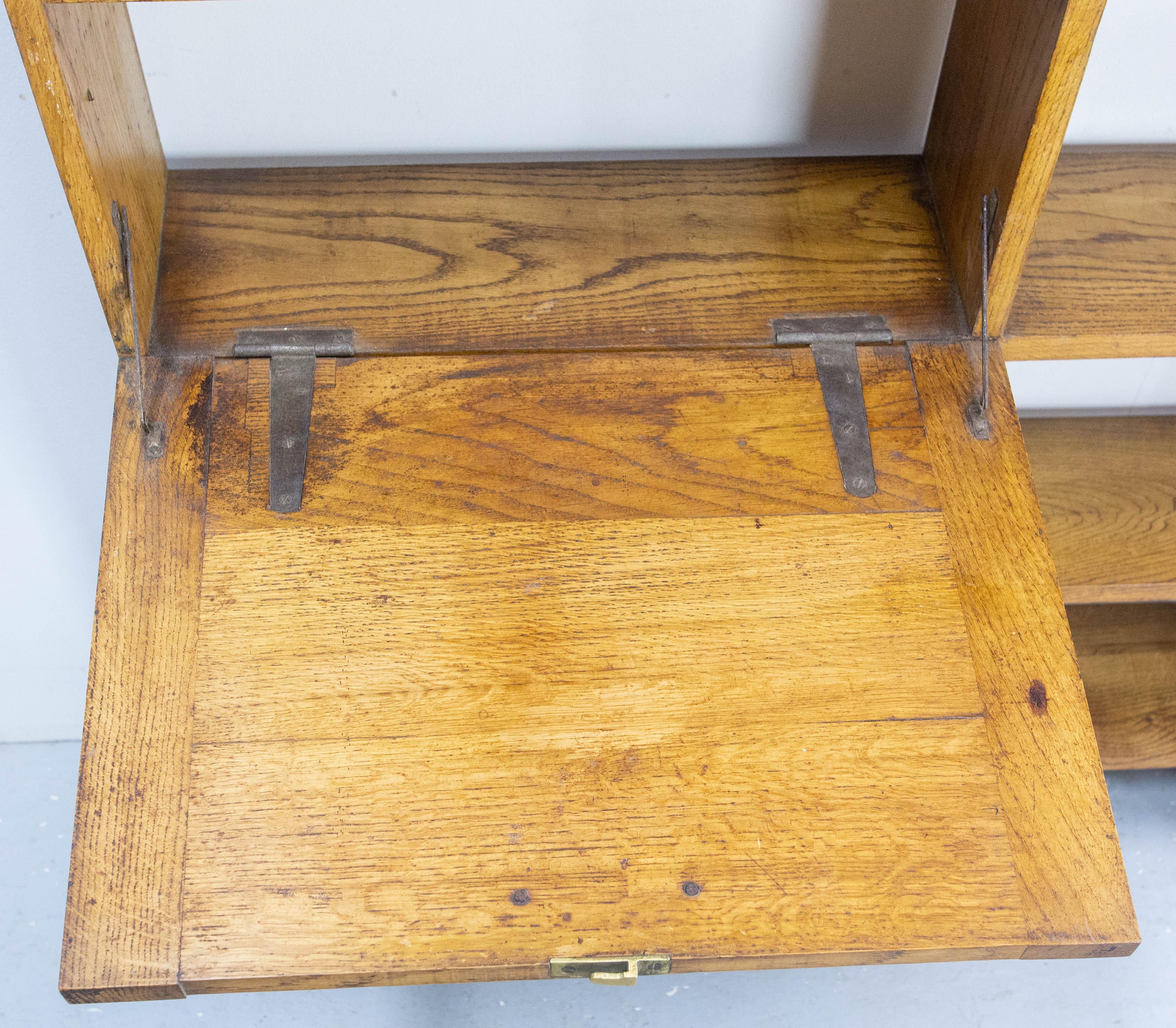 Vintage Oak Bookcase Folding Desk Shelves French Midcentury in vendita 5