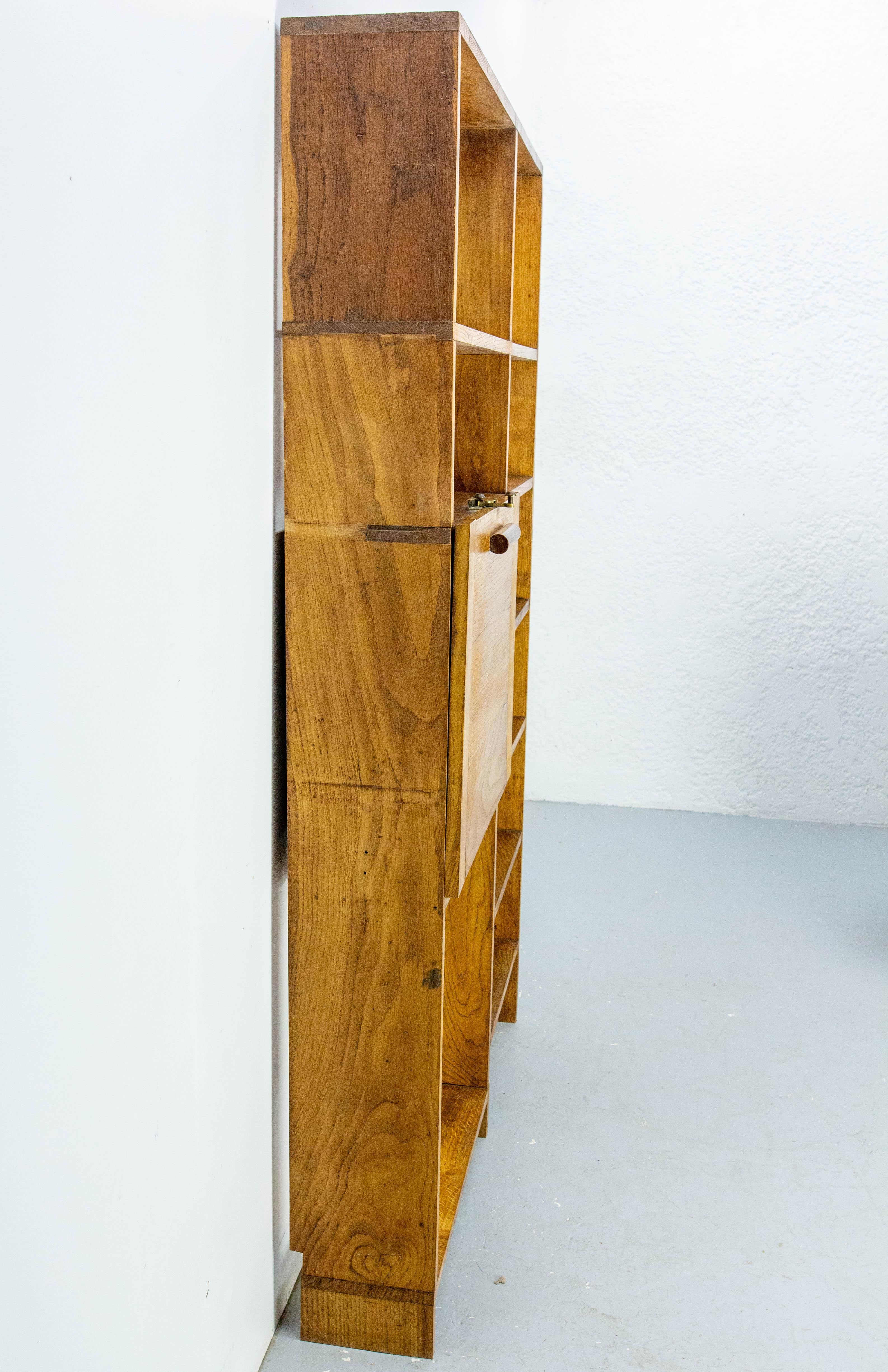 Mid-Century moderno Vintage Oak Bookcase Folding Desk Shelves French Midcentury in vendita
