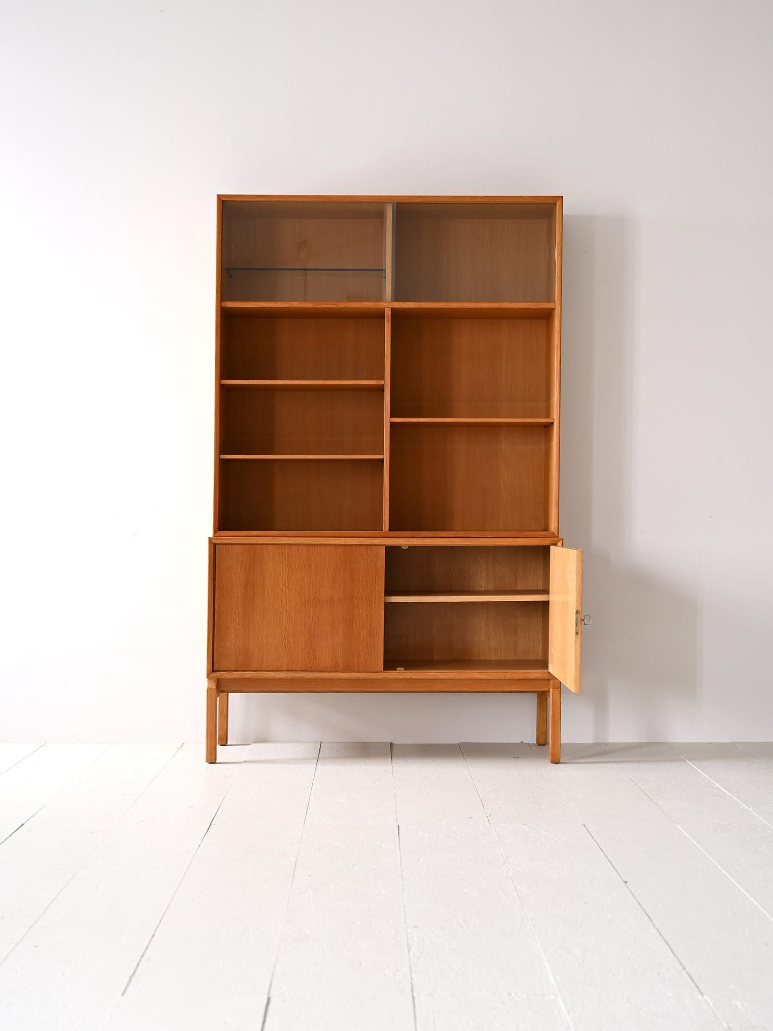 Scandinavian Modern Vintage oak bookcase with display cabinet For Sale