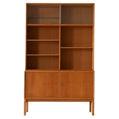 Used oak bookcase with display cabinet