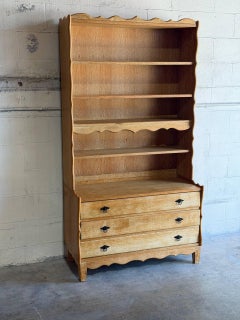 Libreria vintage in rovere con cassetti, scaffalatura aperta danese, anni '70
