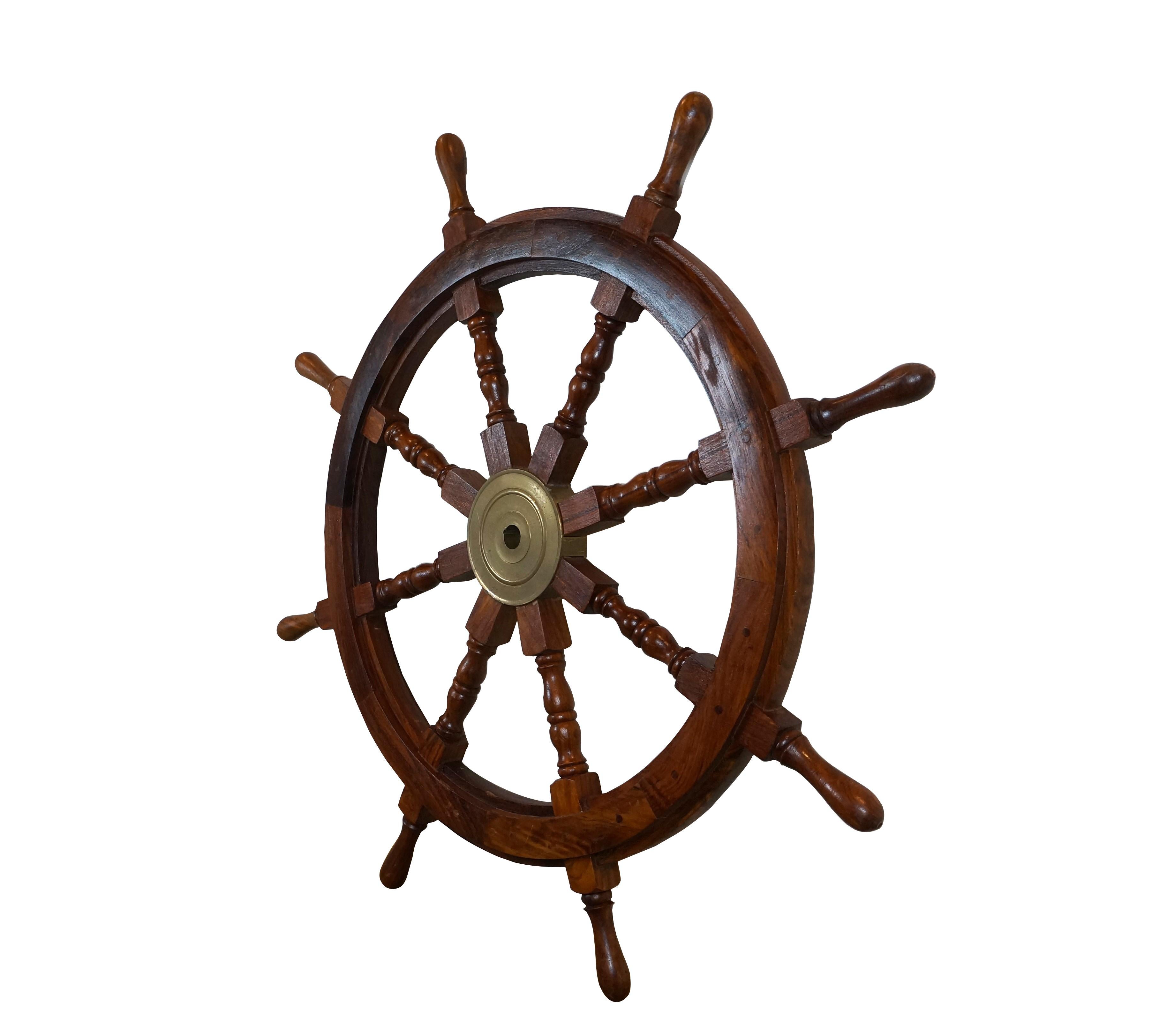 Vintage Oak & Brass 8 Spoke Nautical Maritime Sail Boat Ships Wheel Helm 36