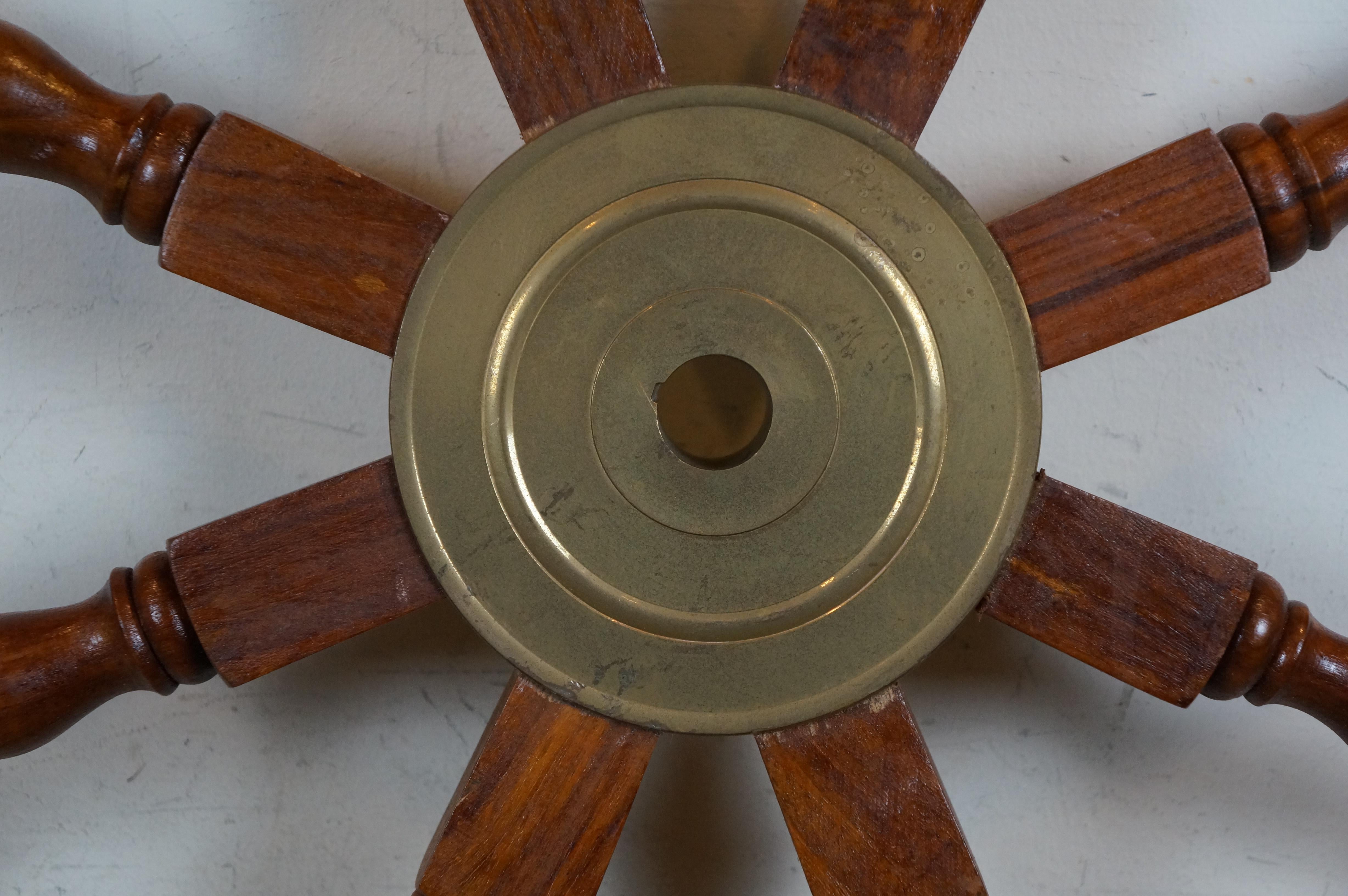 20th Century Vintage Oak & Brass 8 Spoke Nautical Maritime Sail Boat Ships Wheel Helm 36