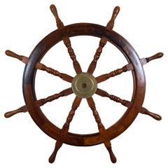 Vintage Oak & Brass 8 Spoke Nautical Maritime Sail Boat Ships Wheel Helm 36" (roble y latón)