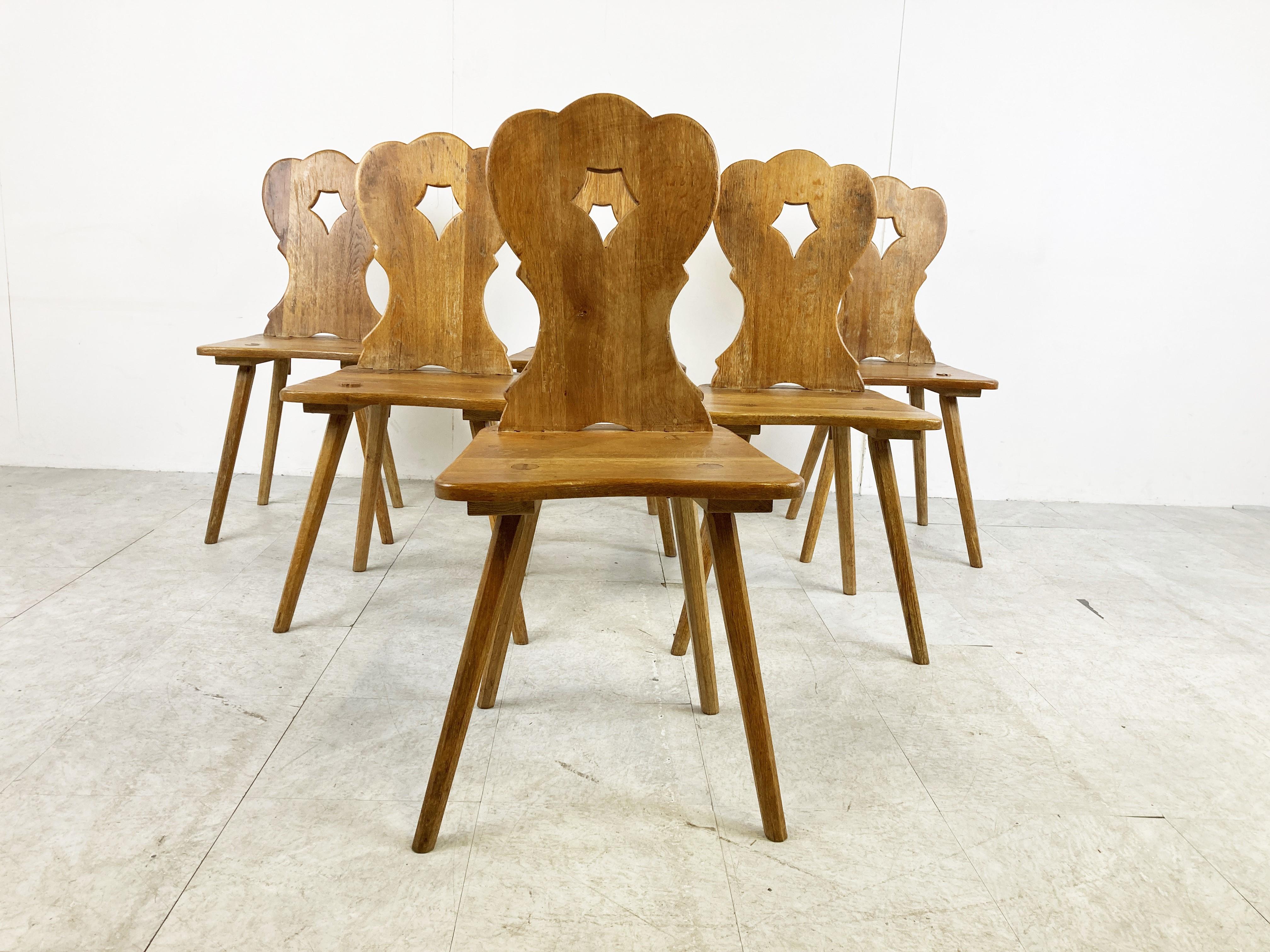 Vintage Oak Brutalist Chairs, 1960s In Good Condition In HEVERLEE, BE