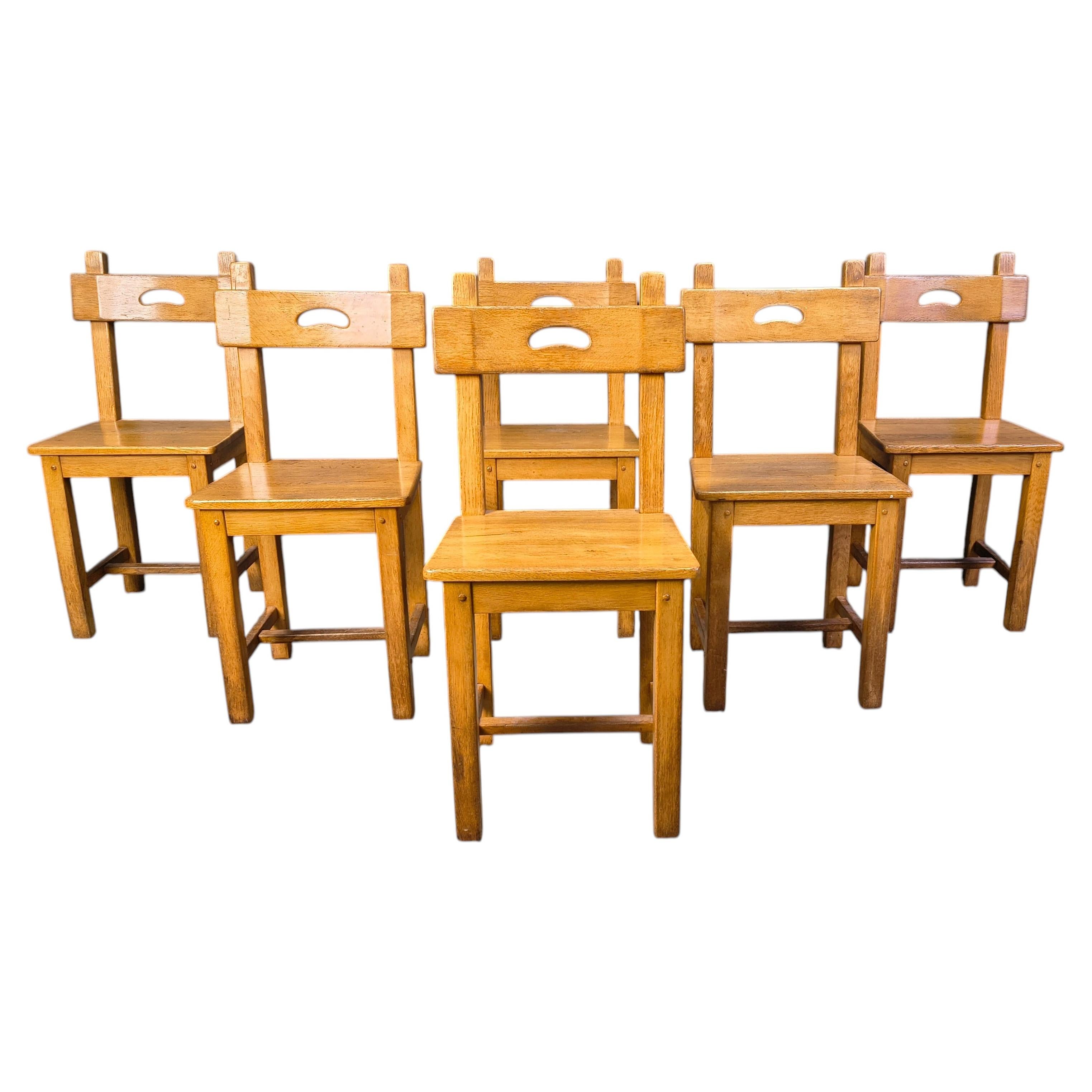Vintage oak brutalist chairs, 1960s - set of 6