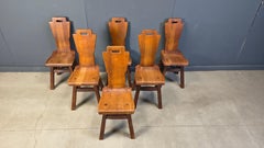 Vintage oak brutalist chairs, 1970s set of 6
