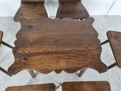 Vintage oak brutalist chairs with table, 1960s
