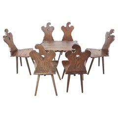 brutalistische Stühle aus Eichenholz mit Tisch, 1960er Jahre