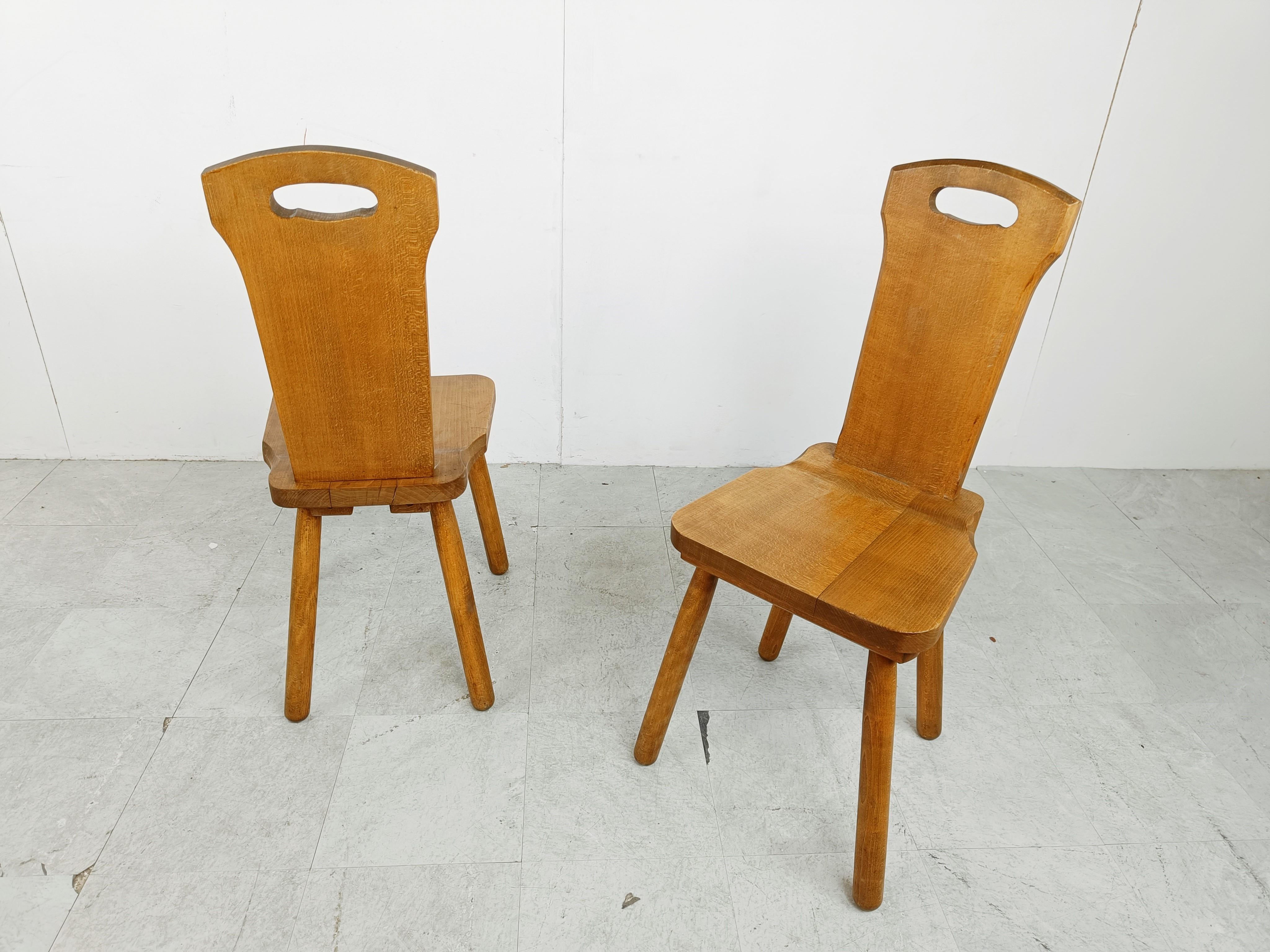 Vintage oak brutalist dining chairs, 1960s  For Sale 3