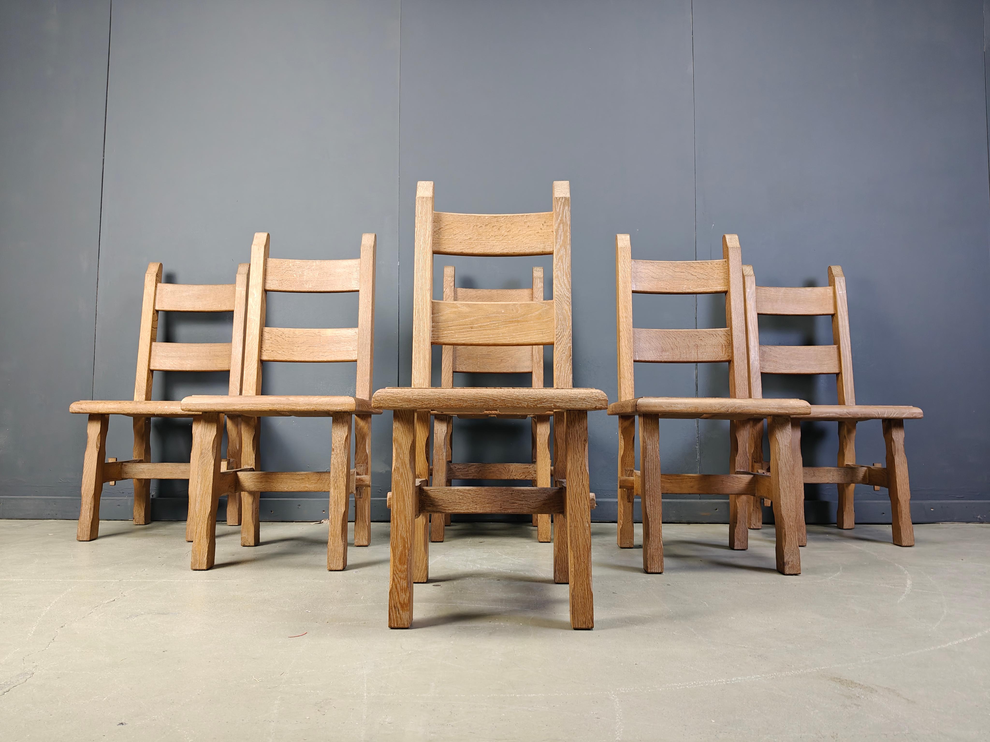 Vintage oak  brutalist dining chairs, 1960s For Sale 3