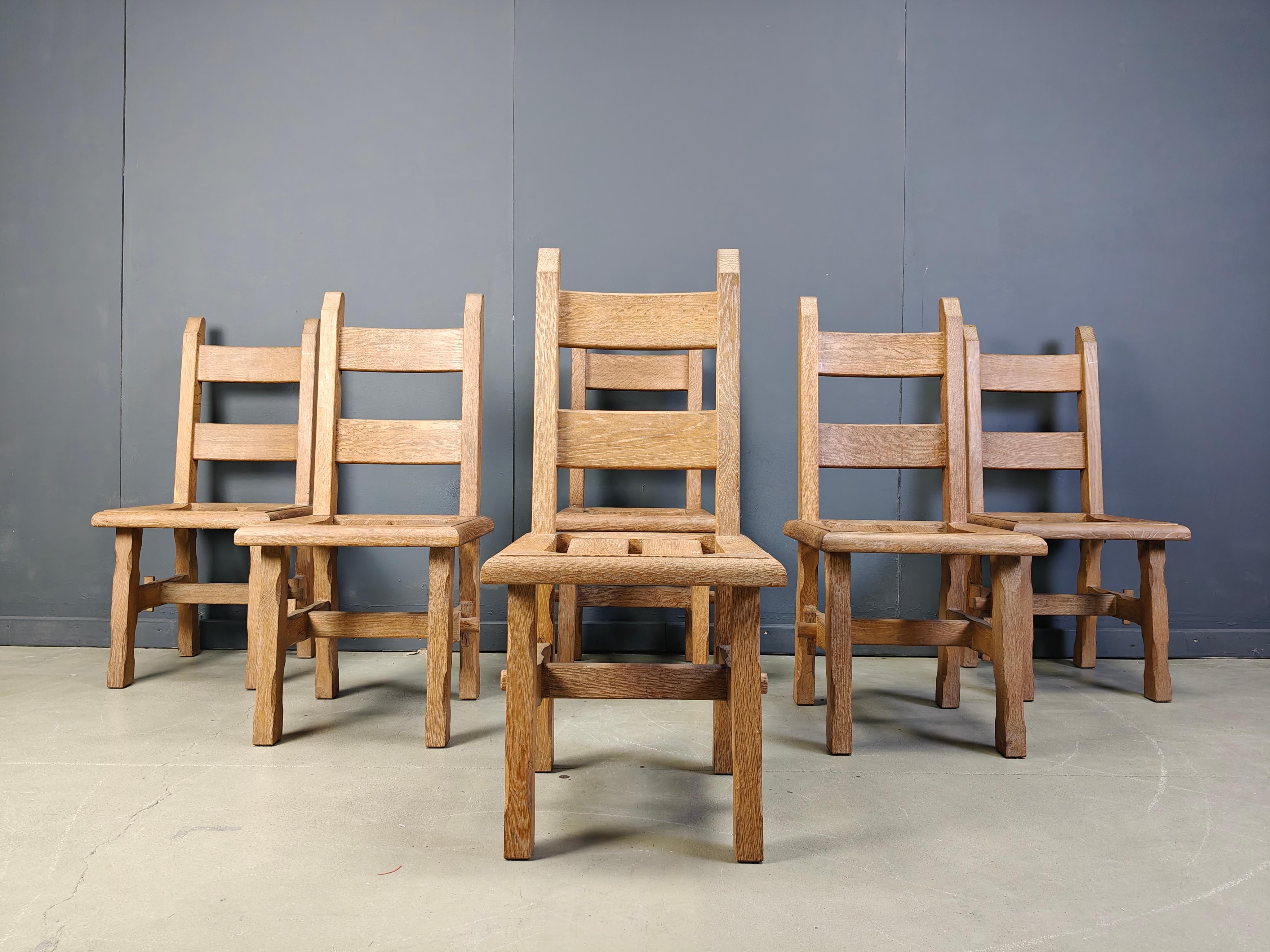 Vintage oak  brutalist dining chairs, 1960s For Sale 4
