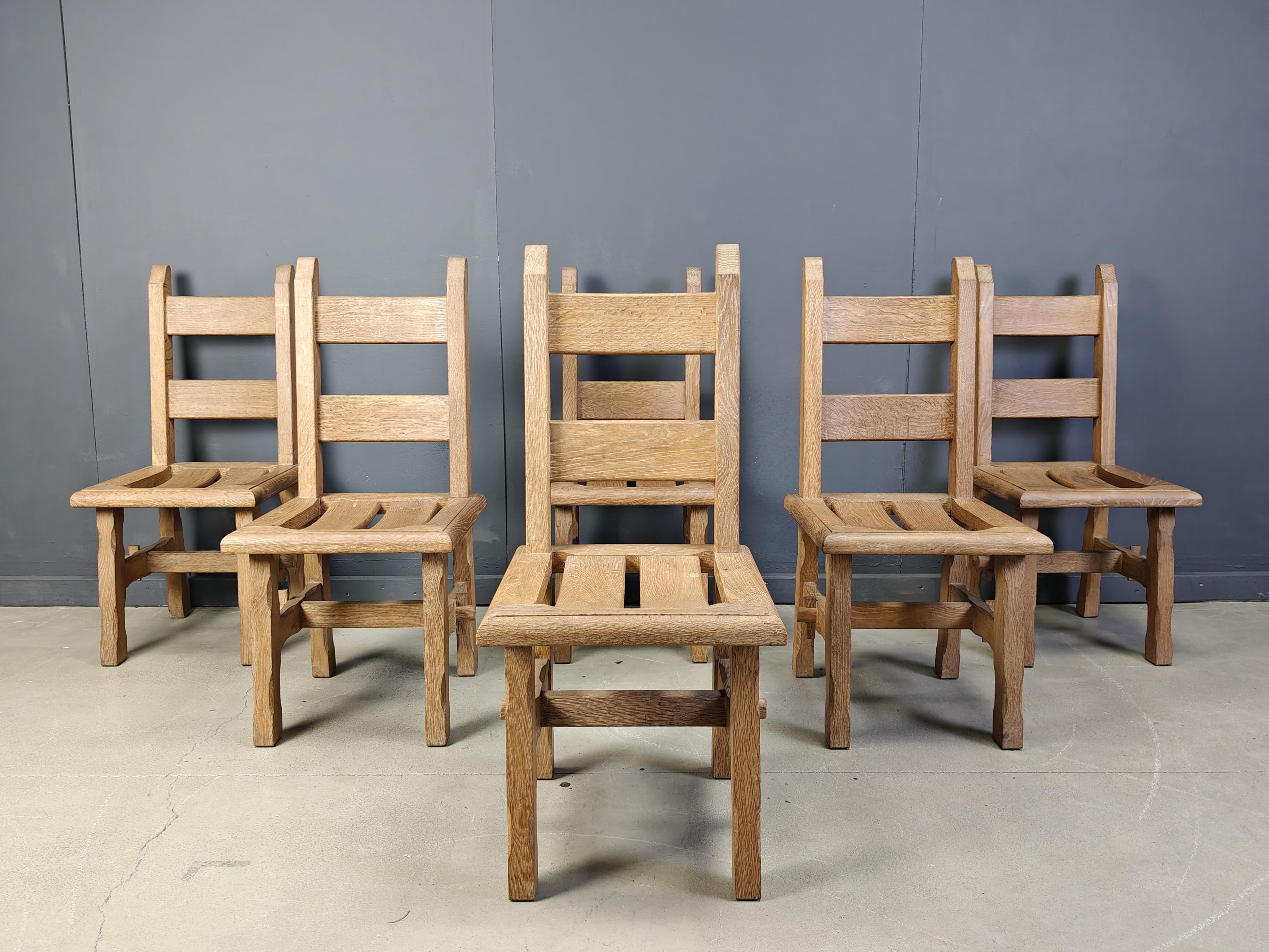 Vintage oak  brutalist dining chairs, 1960s For Sale 5