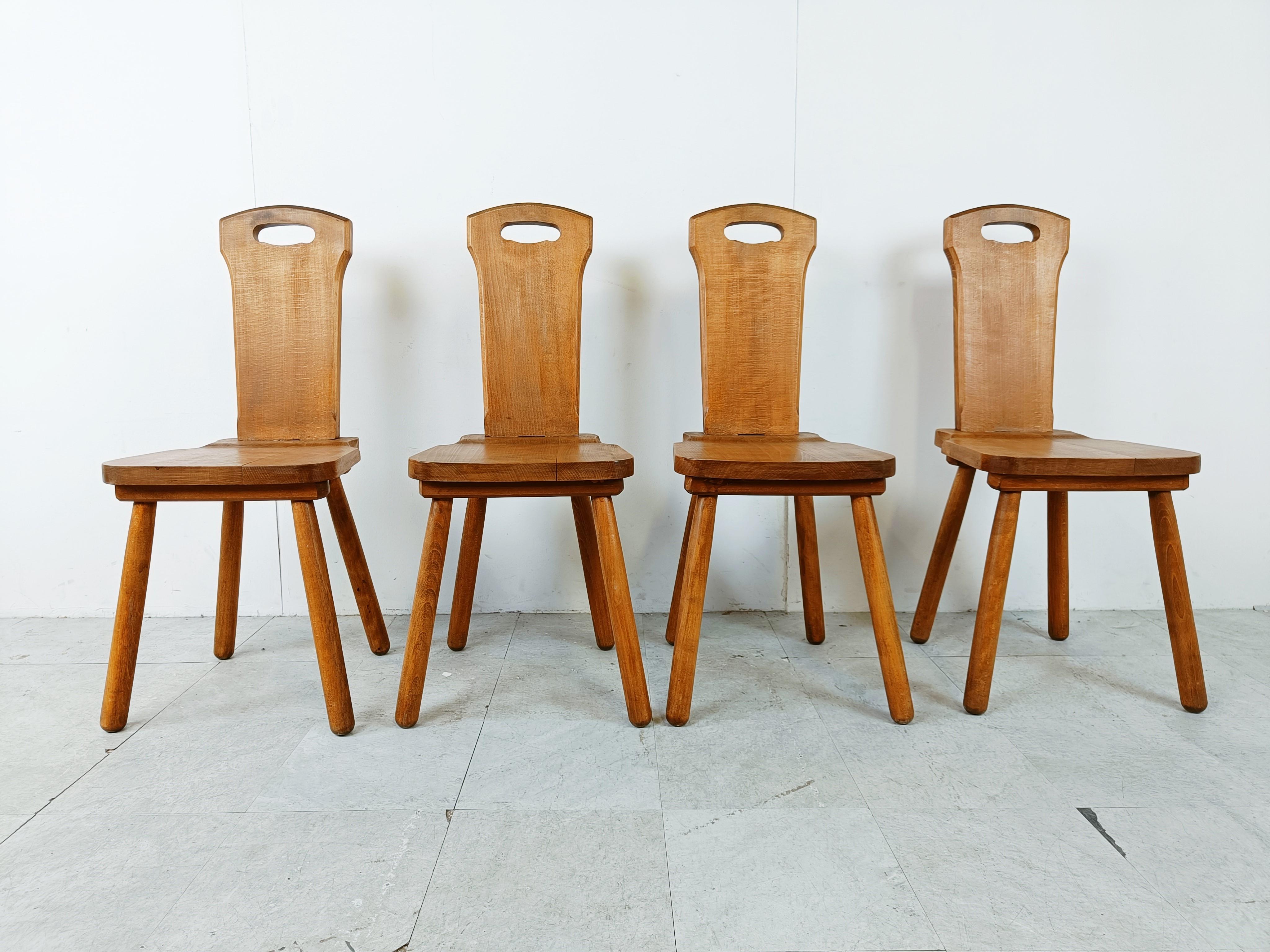 Brutalist Vintage oak brutalist dining chairs, 1960s  For Sale