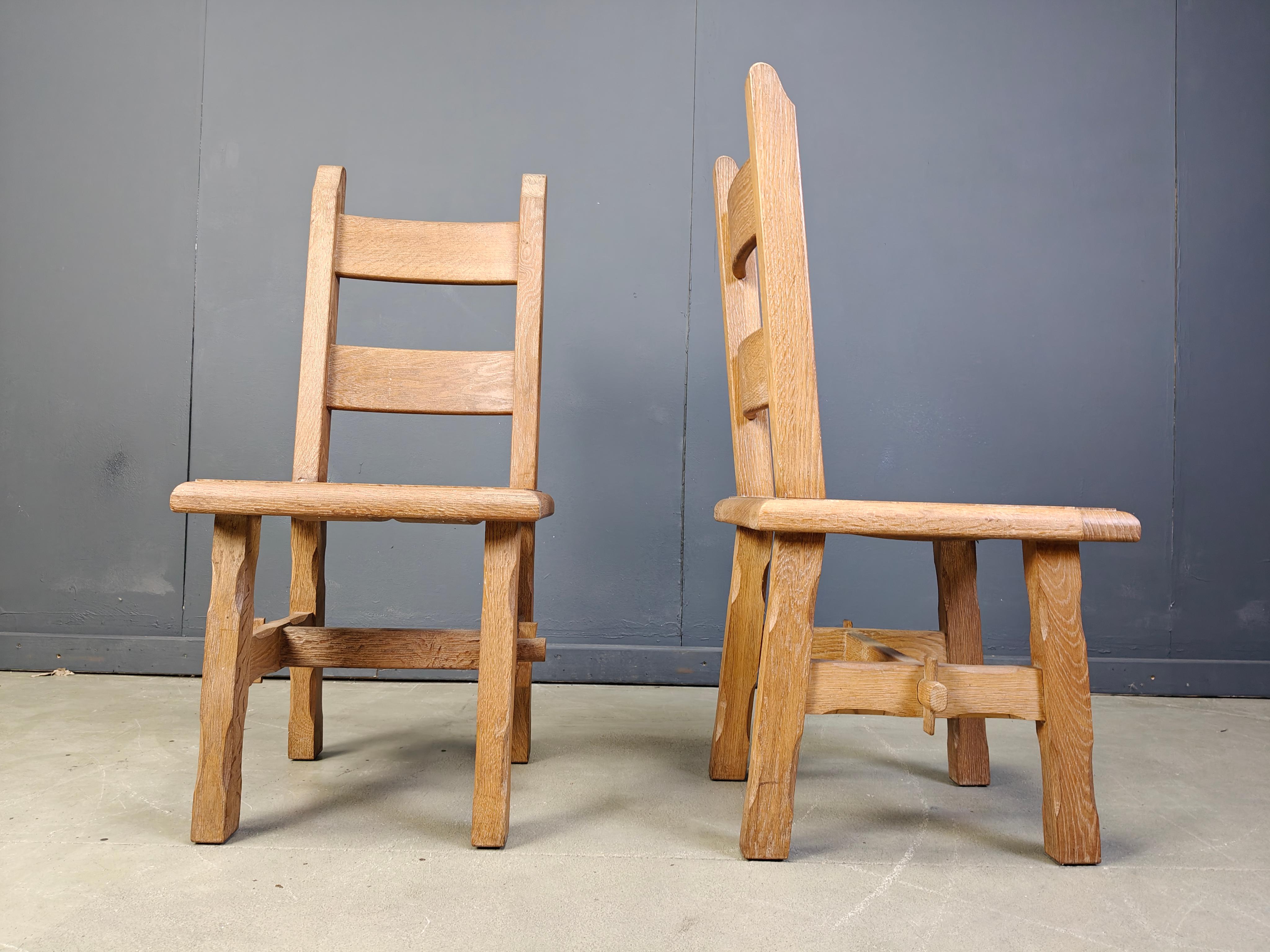 Brutalist Vintage oak  brutalist dining chairs, 1960s For Sale