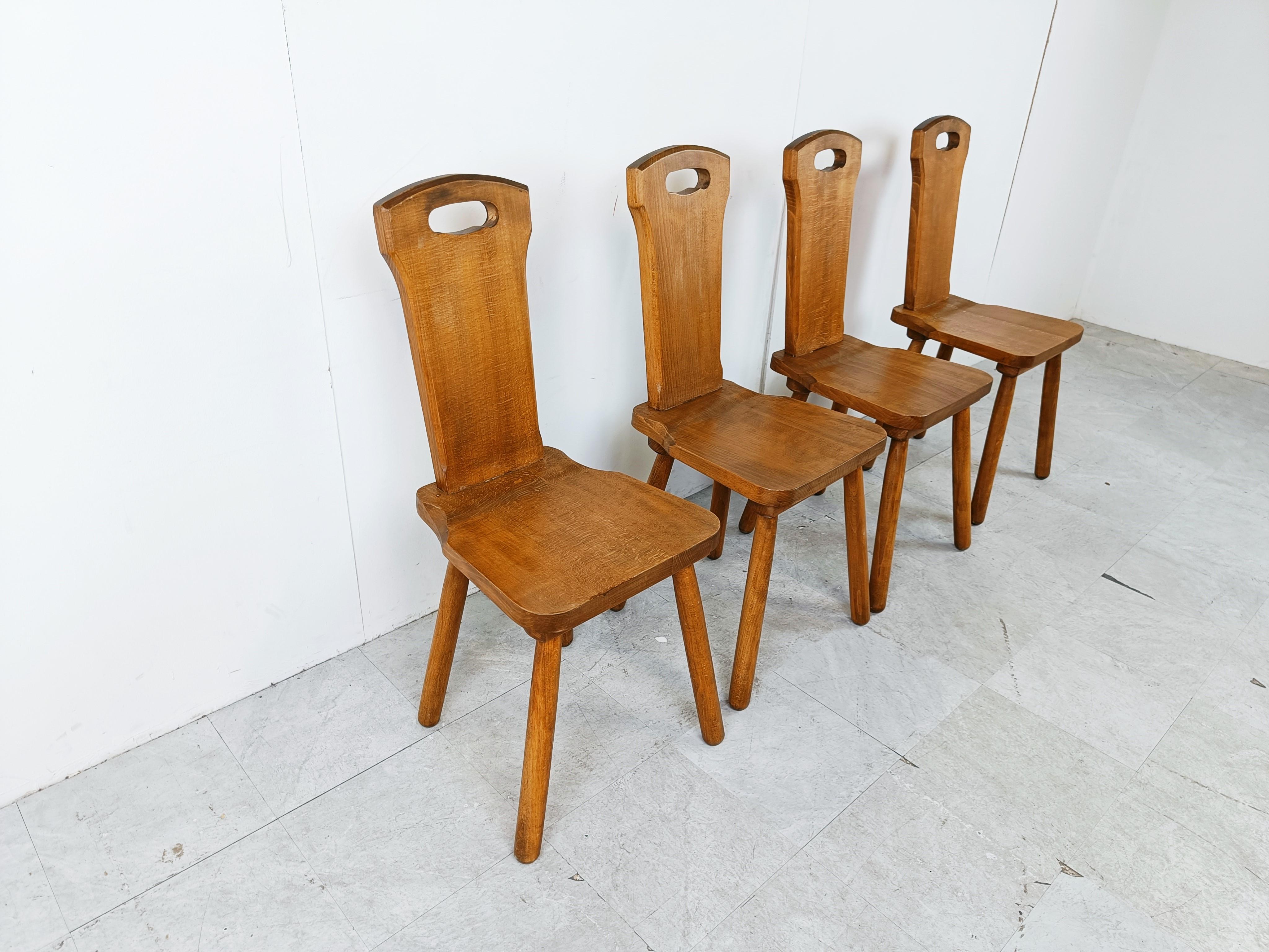 Swedish Vintage oak brutalist dining chairs, 1960s  For Sale