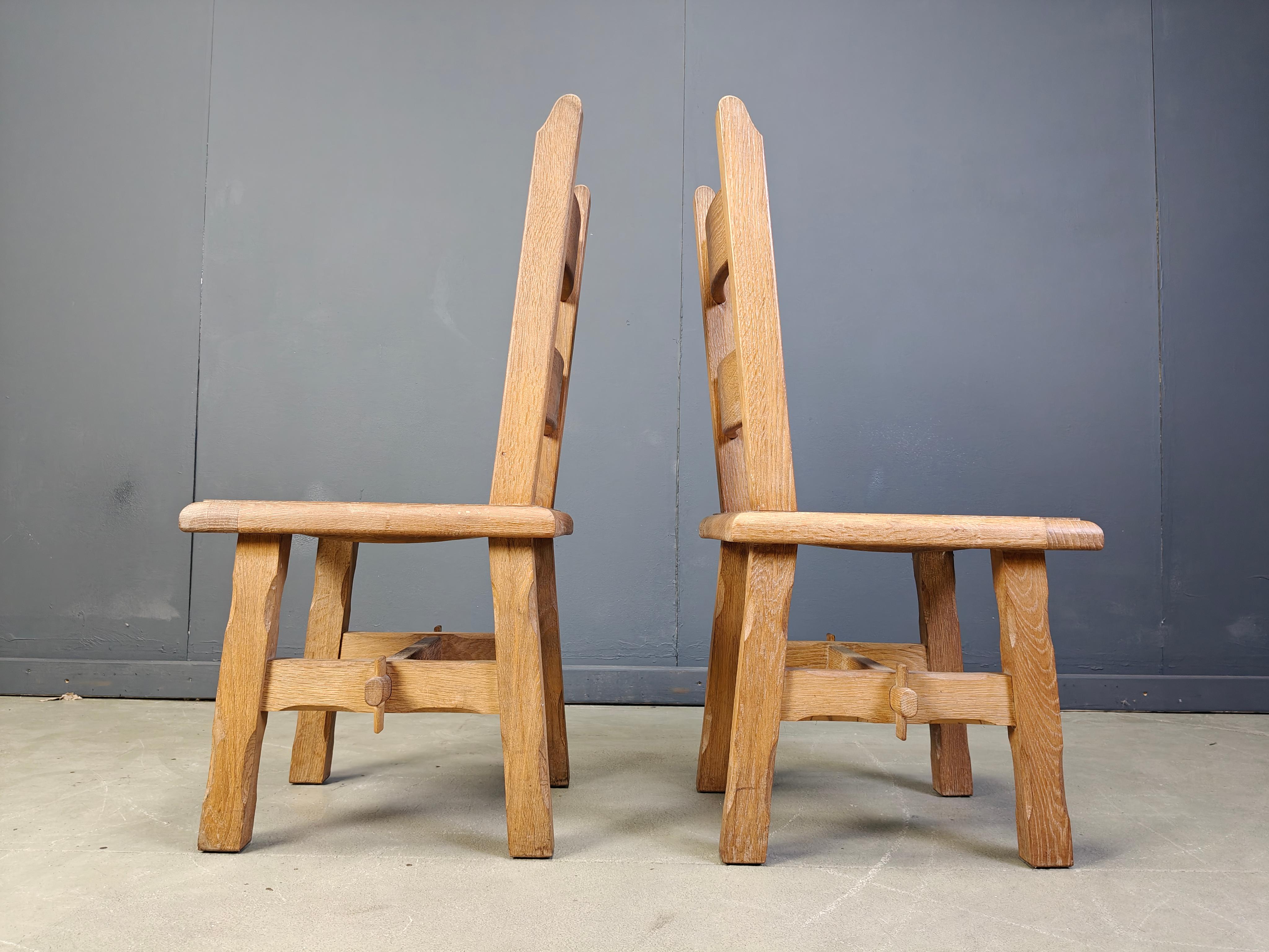Belgian Vintage oak  brutalist dining chairs, 1960s For Sale