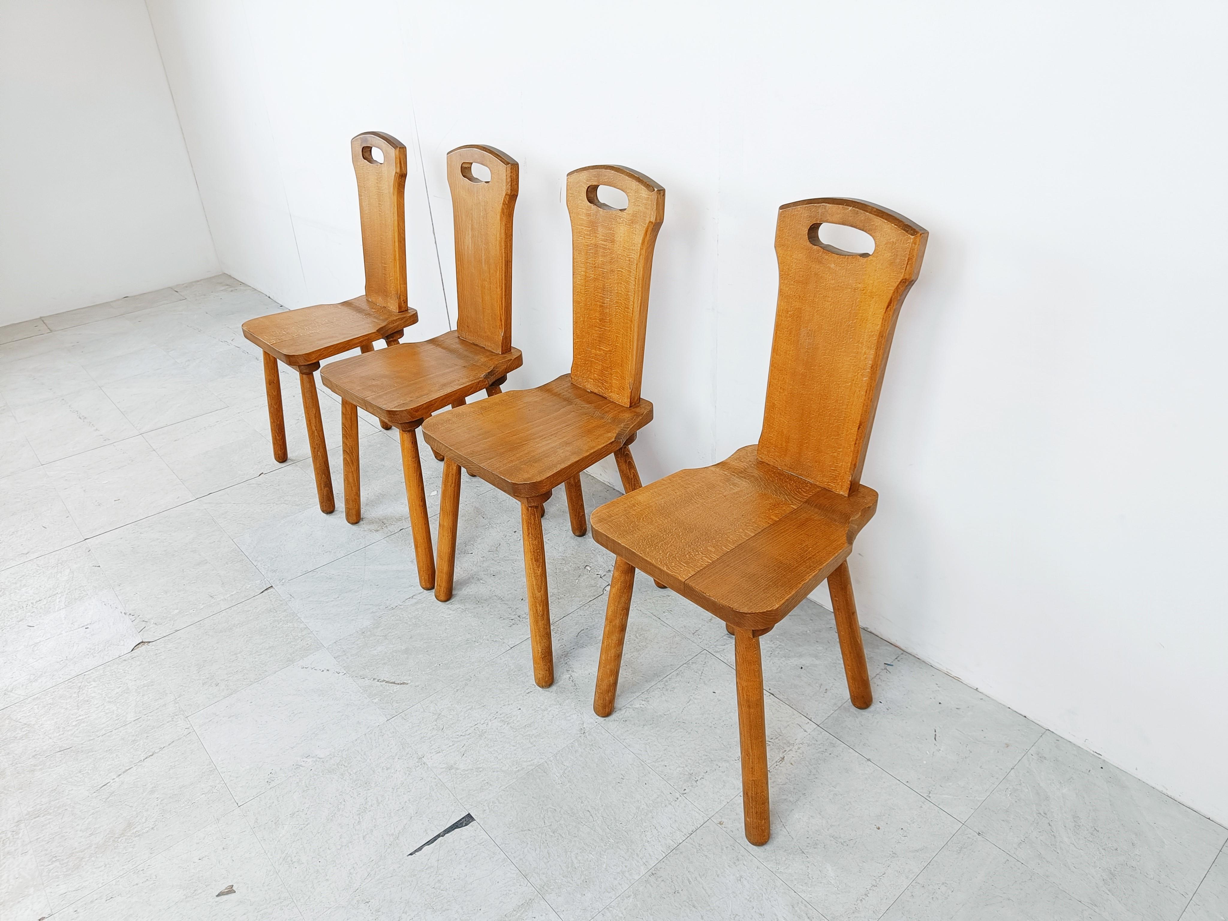 Vintage oak brutalist dining chairs, 1960s  In Good Condition For Sale In HEVERLEE, BE