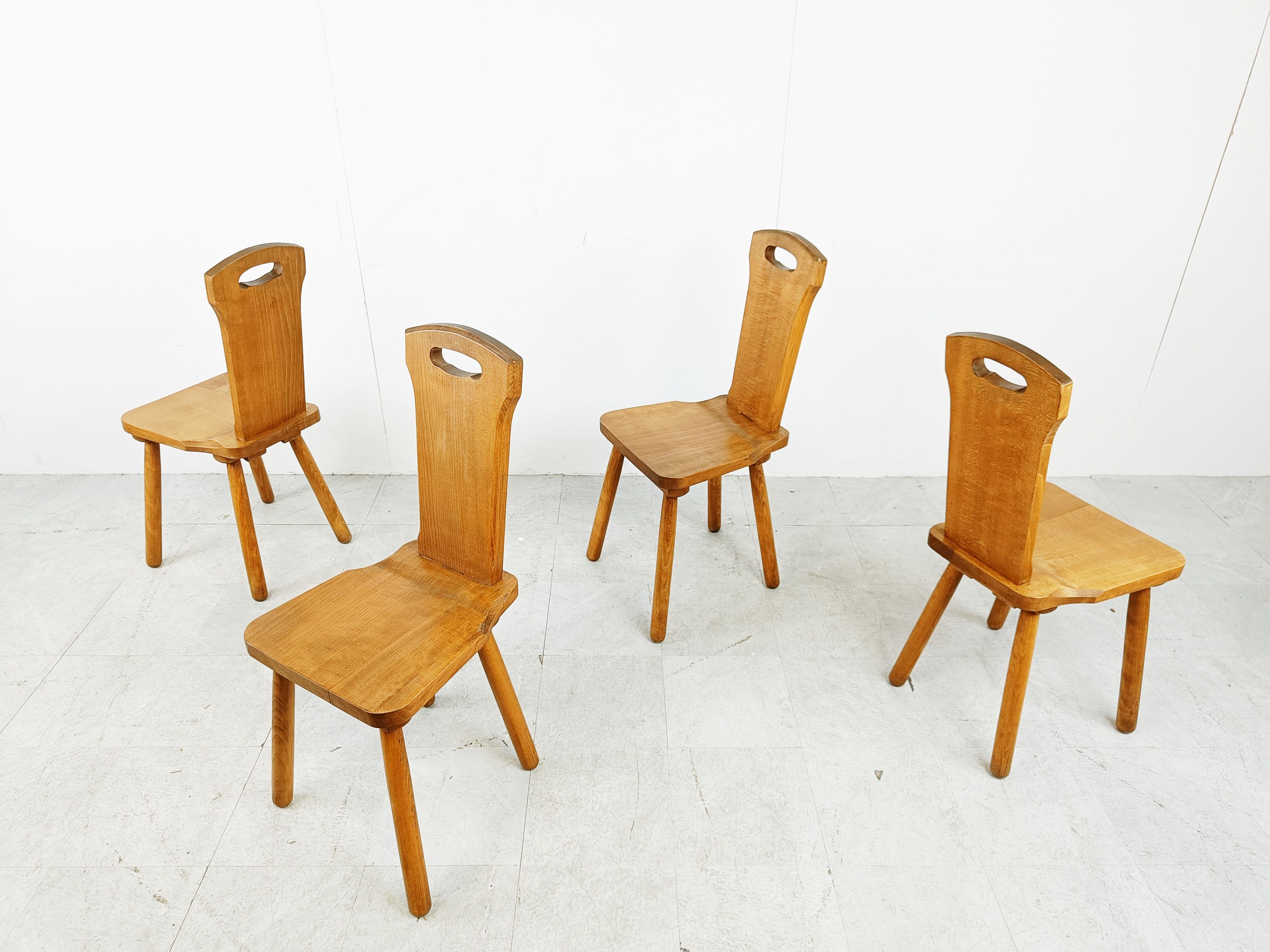 Oak Vintage oak brutalist dining chairs, 1960s  For Sale